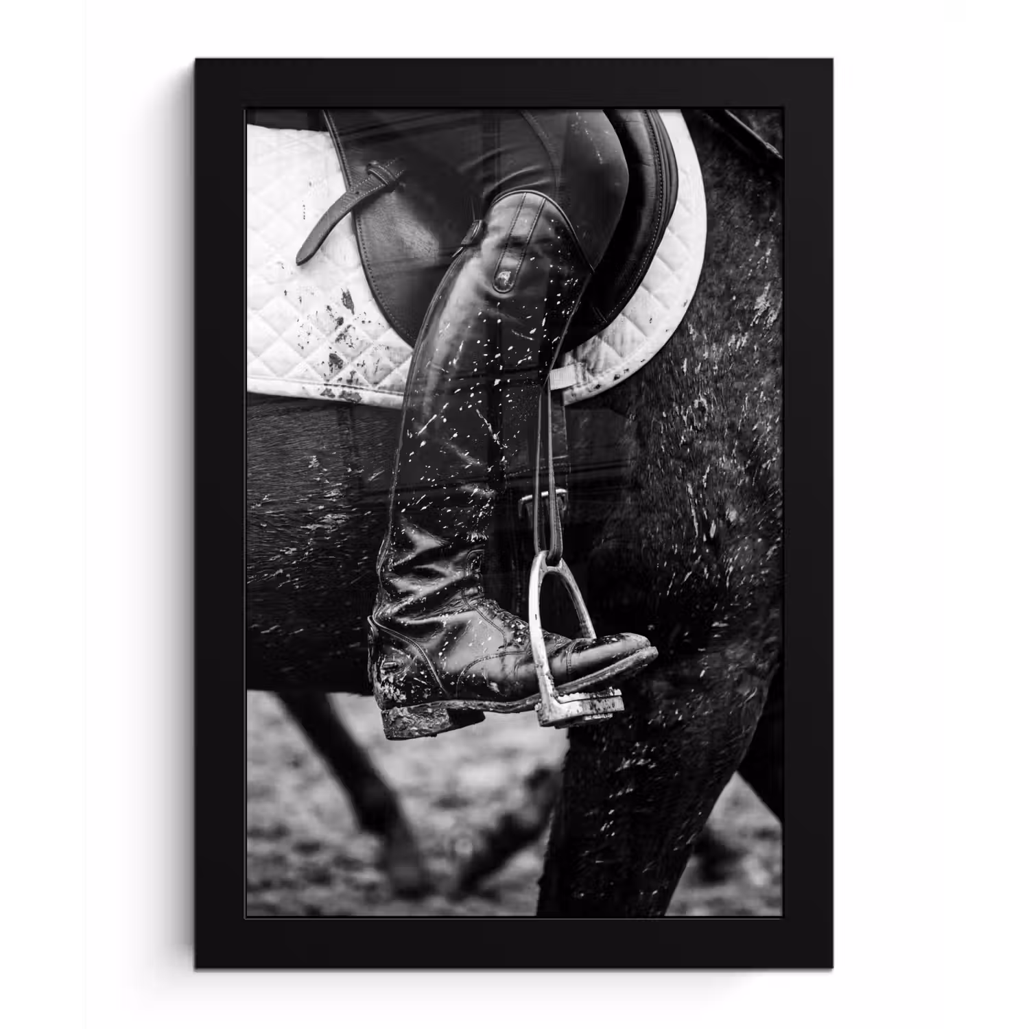 Paard - Sport - Zwart - Wit fotolijst zwart zonder passe partout klein -3d