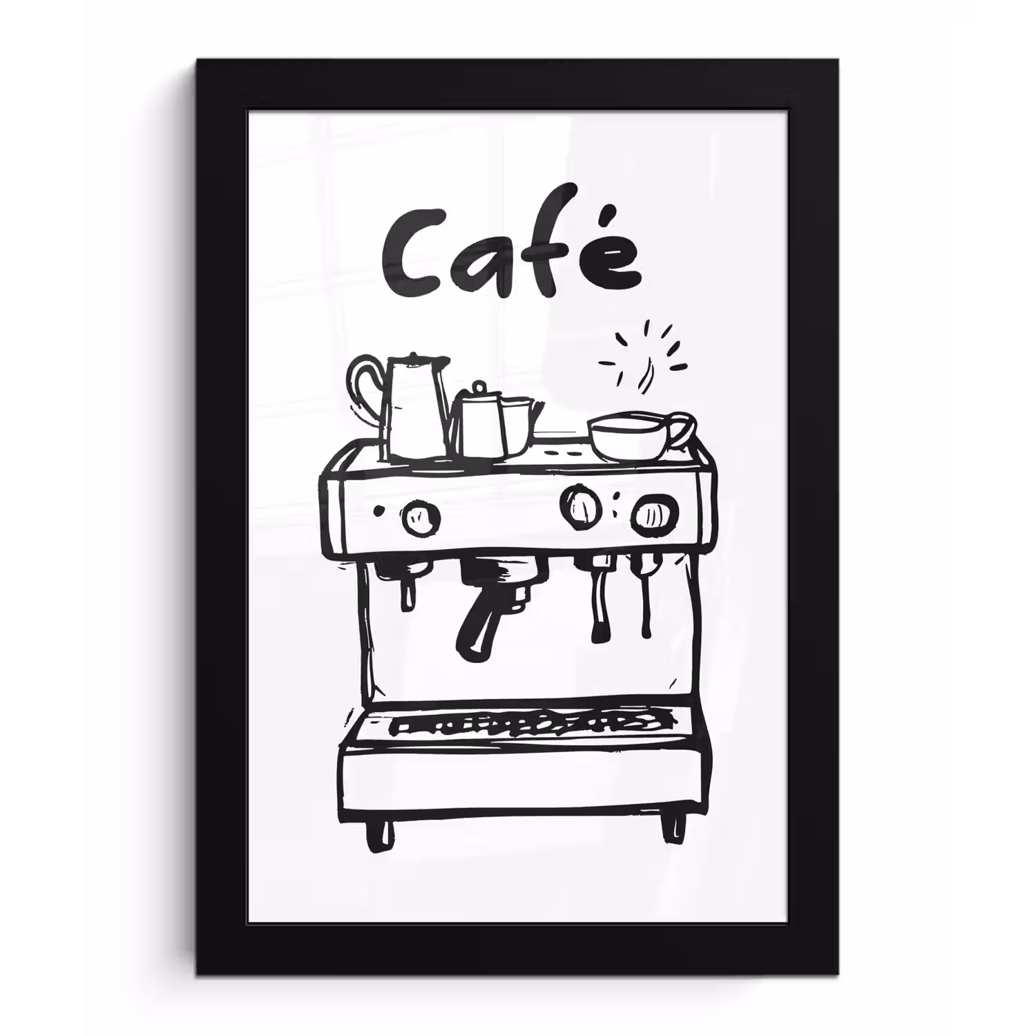 Illustratie - Café - Koffiemachine - Kopjes fotolijst zwart zonder passe partout klein -3d