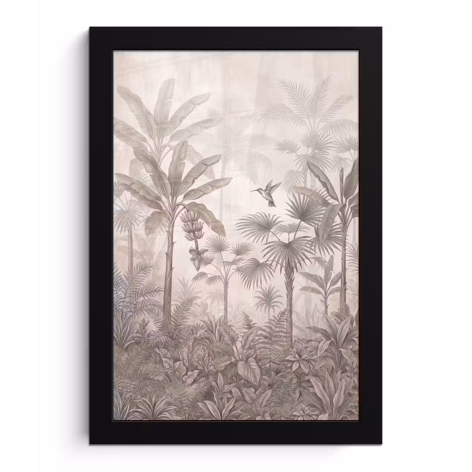 Jungle - Banenboom - Kolibrie - Beige fotolijst zwart zonder passe partout klein -3d