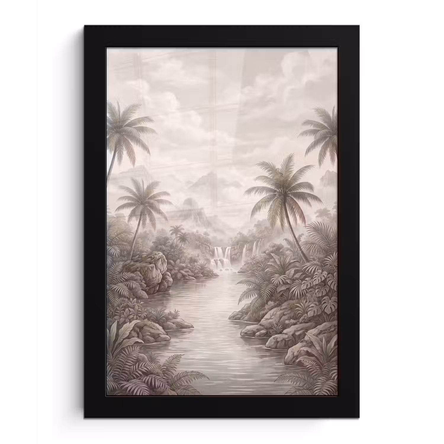 Jungle - Watervallen - Tropisch - Illustratie fotolijst zwart zonder passe partout klein -3d