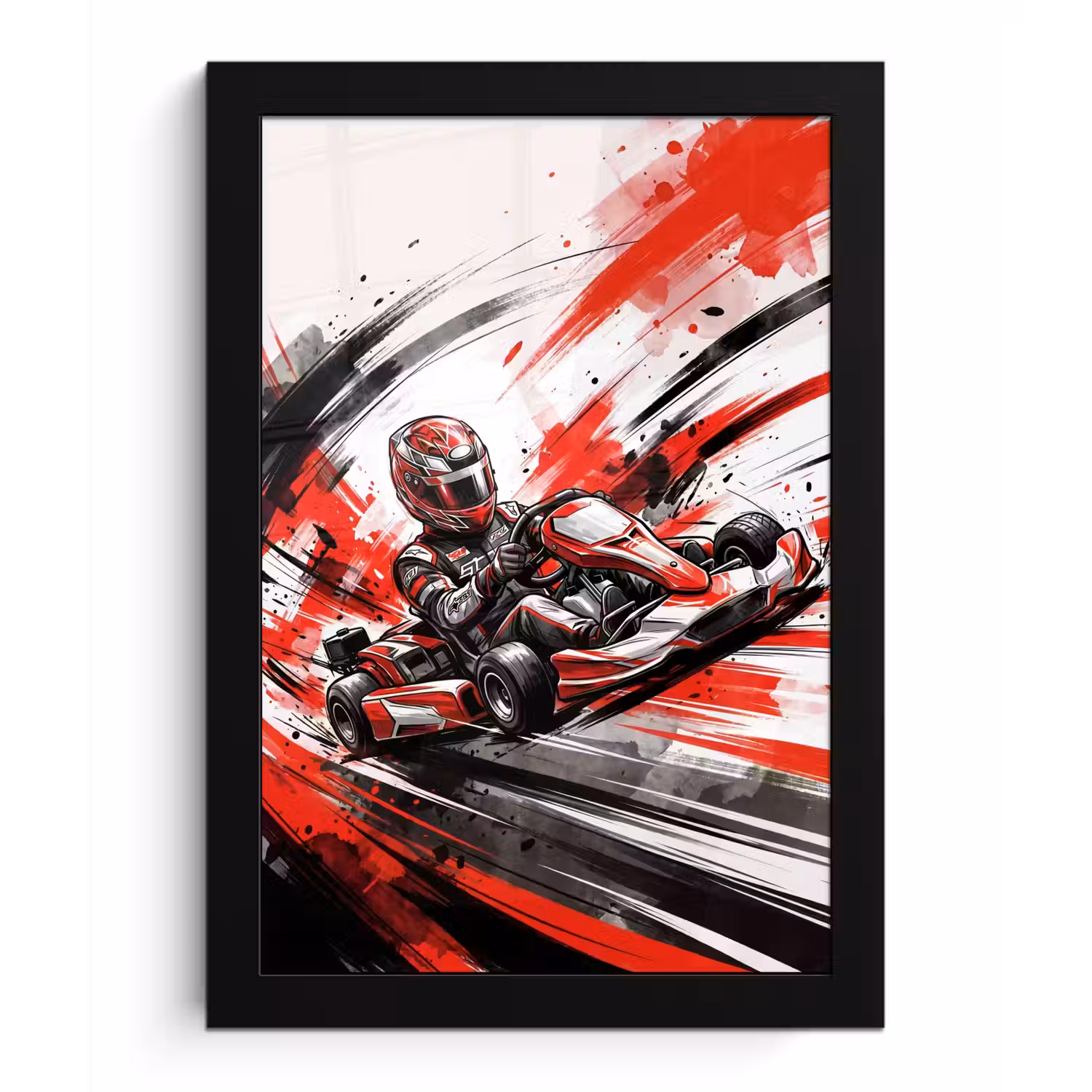 Kart - Coureur - Snelheid - Rood fotolijst zwart zonder passe partout klein -3d