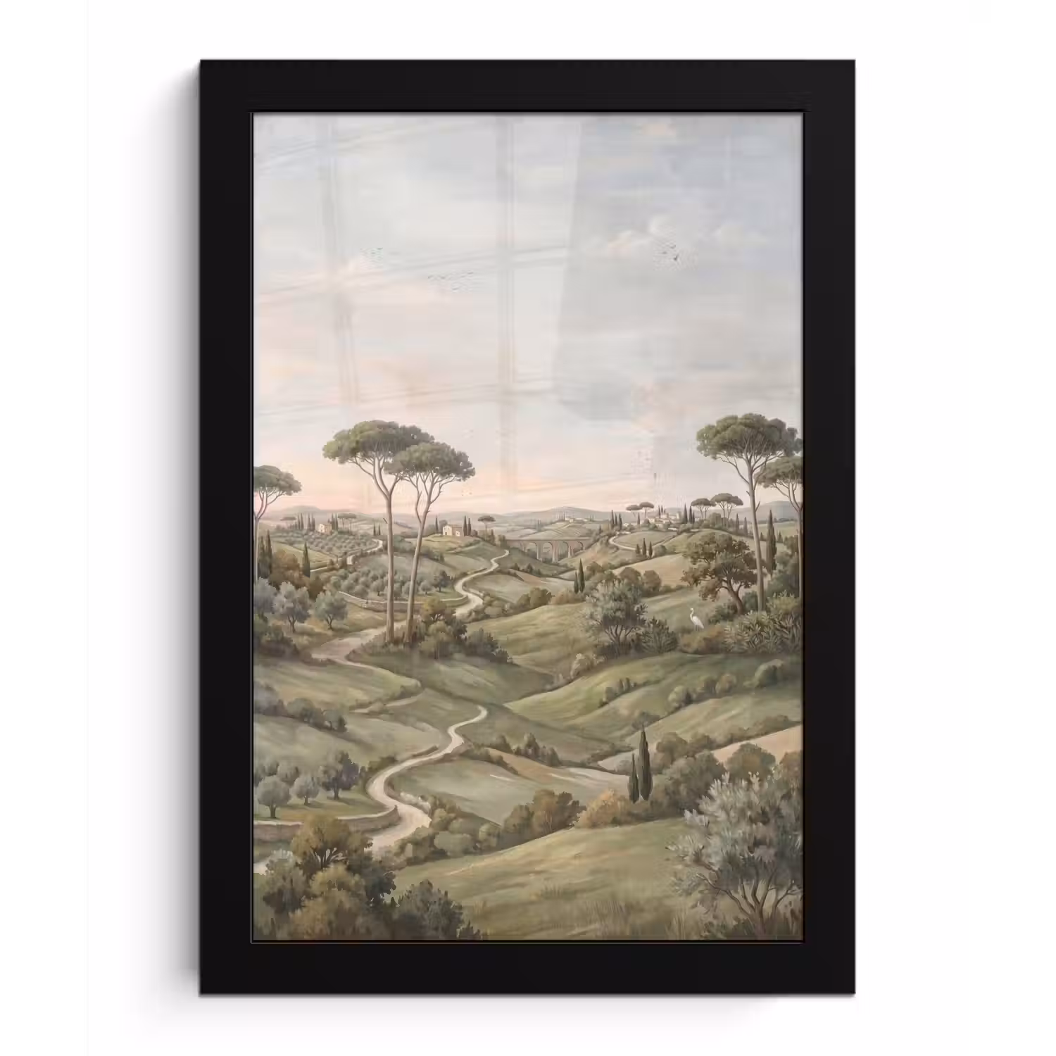 Landschap - Heuvels - Zandpad - Groen fotolijst zwart zonder passe partout klein -3d