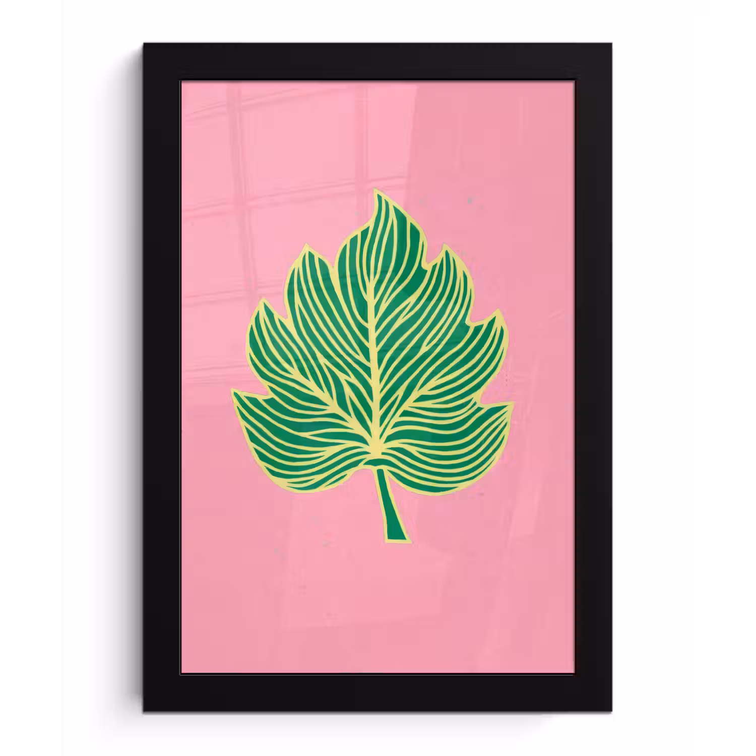 Blad - Groen - Illustratie - Minimalistisch fotolijst zwart zonder passe partout klein -3d