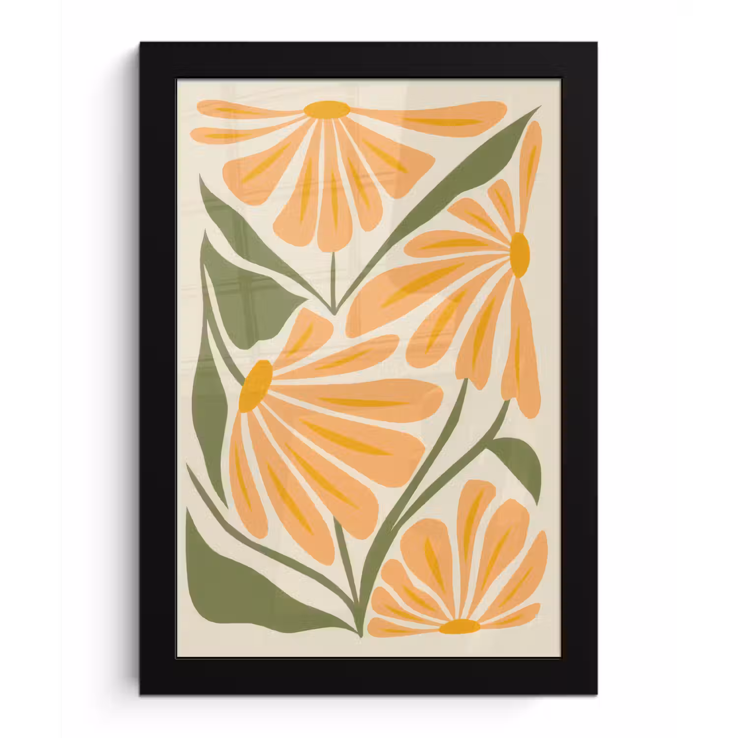 Blaadjes - Zachtoranje - Bloemen fotolijst zwart zonder passe partout klein -3d