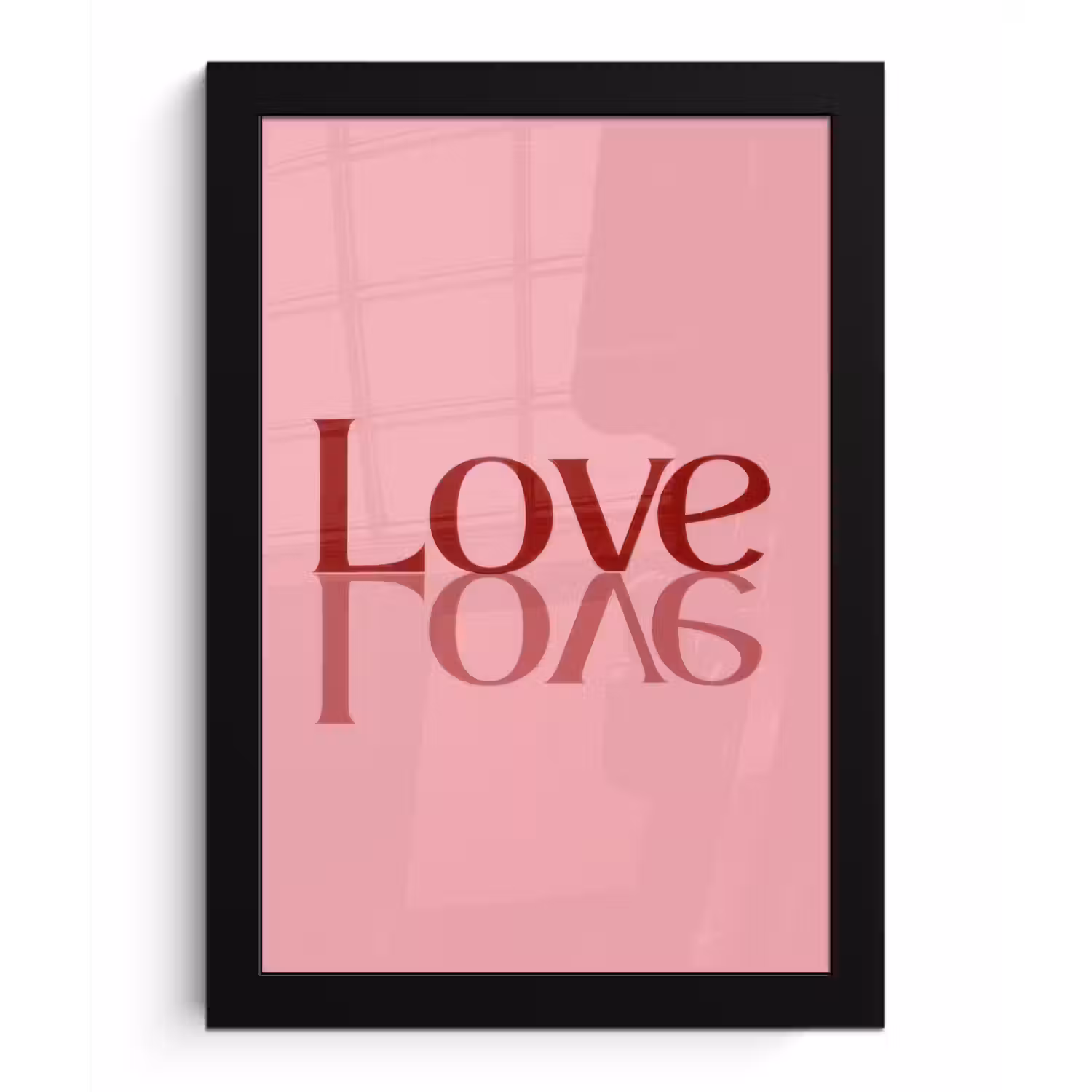 Love - Roze - Spiegeling fotolijst zwart zonder passe partout klein -3d