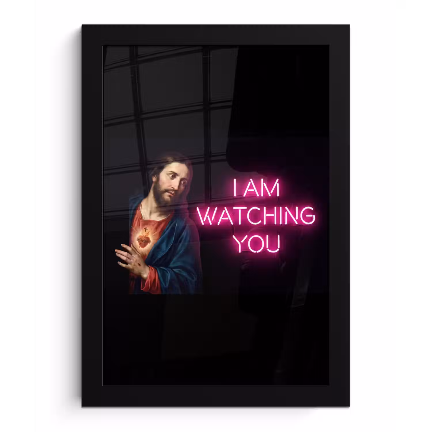Man - Tekst - Neon fotolijst zwart zonder passe partout klein -3d