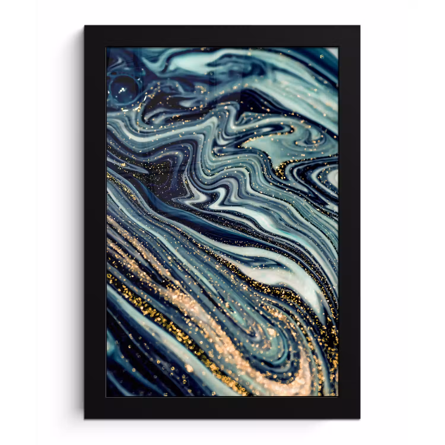 Marmer - Goud - Blauw - Glitter - Marmerlook - Abstract fotolijst zwart zonder passe partout klein -3d