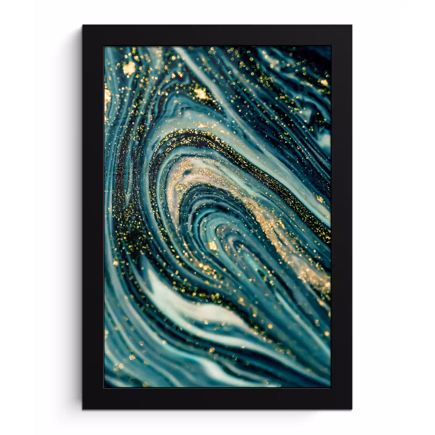 Marmerlook - Luxe - Goud - Turquoise - Glitter fotolijst zwart zonder passe partout klein -3d