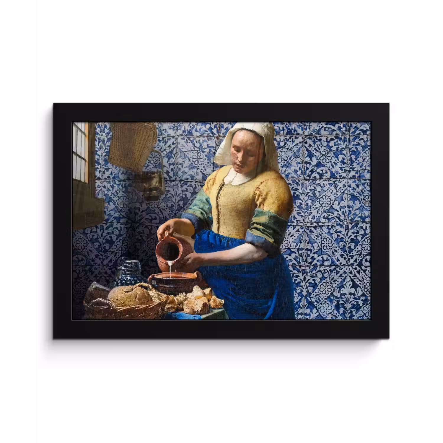 Melkmeisje - Delfts Blauw - Vermeer - Schilderij - Oude meesters fotolijst zwart zonder passe partout klein -3d