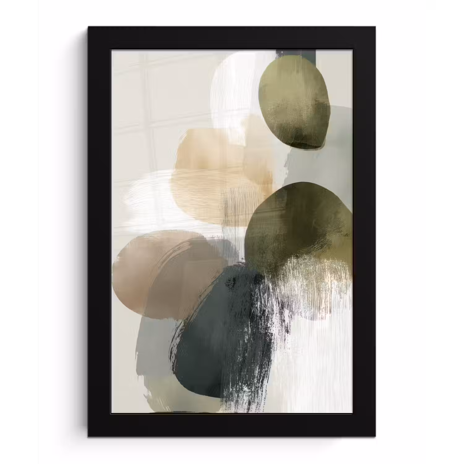Minimalistisch - Cirkels - Penseelstreken - Beige fotolijst zwart zonder passe partout klein -3d