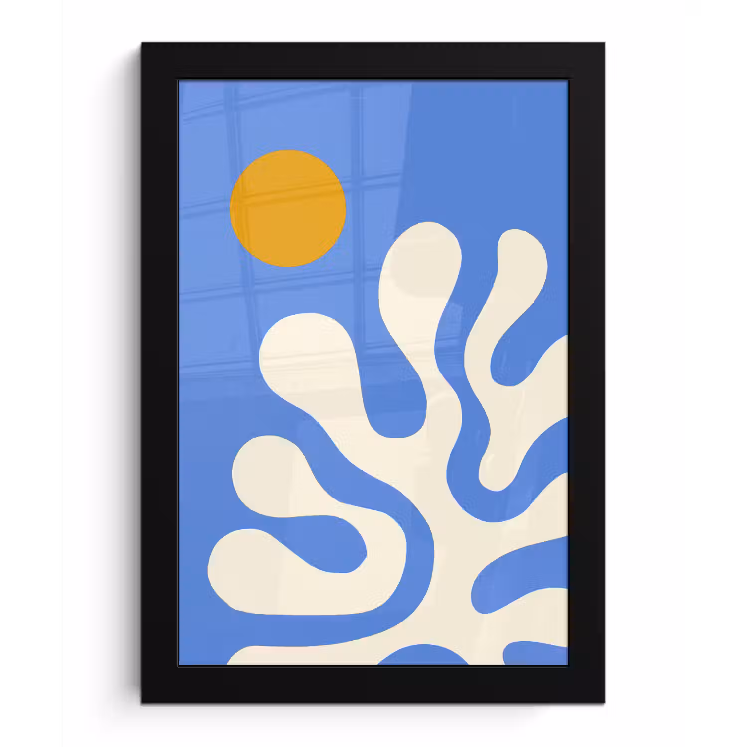 Minimalistisch - Organisch patroon - Blauw fotolijst zwart zonder passe partout klein -3d