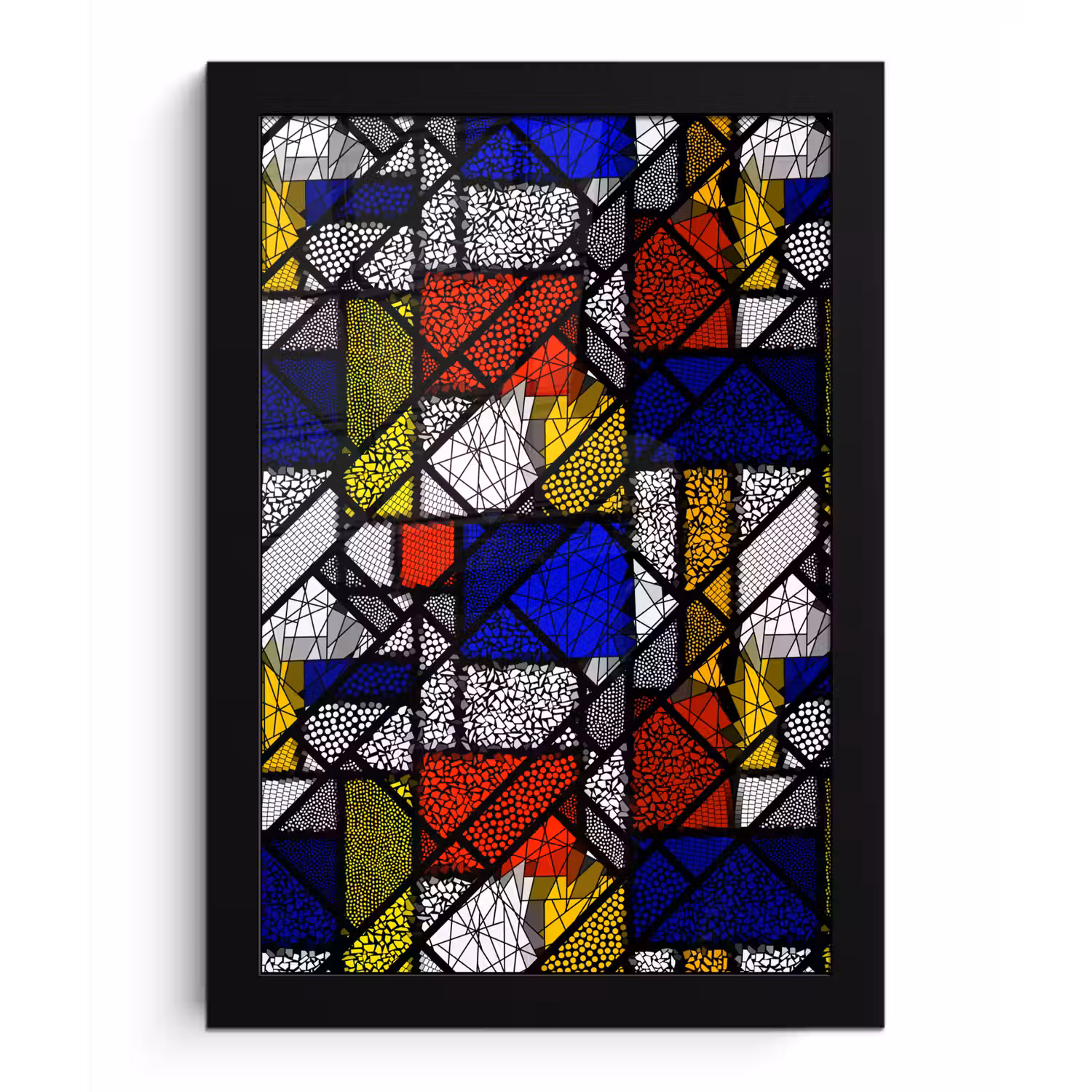 Mondriaan - Glas in lood - Oude Meesters - Kunstwerk - Abstract - Schilderij fotolijst zwart zonder passe partout klein -3d