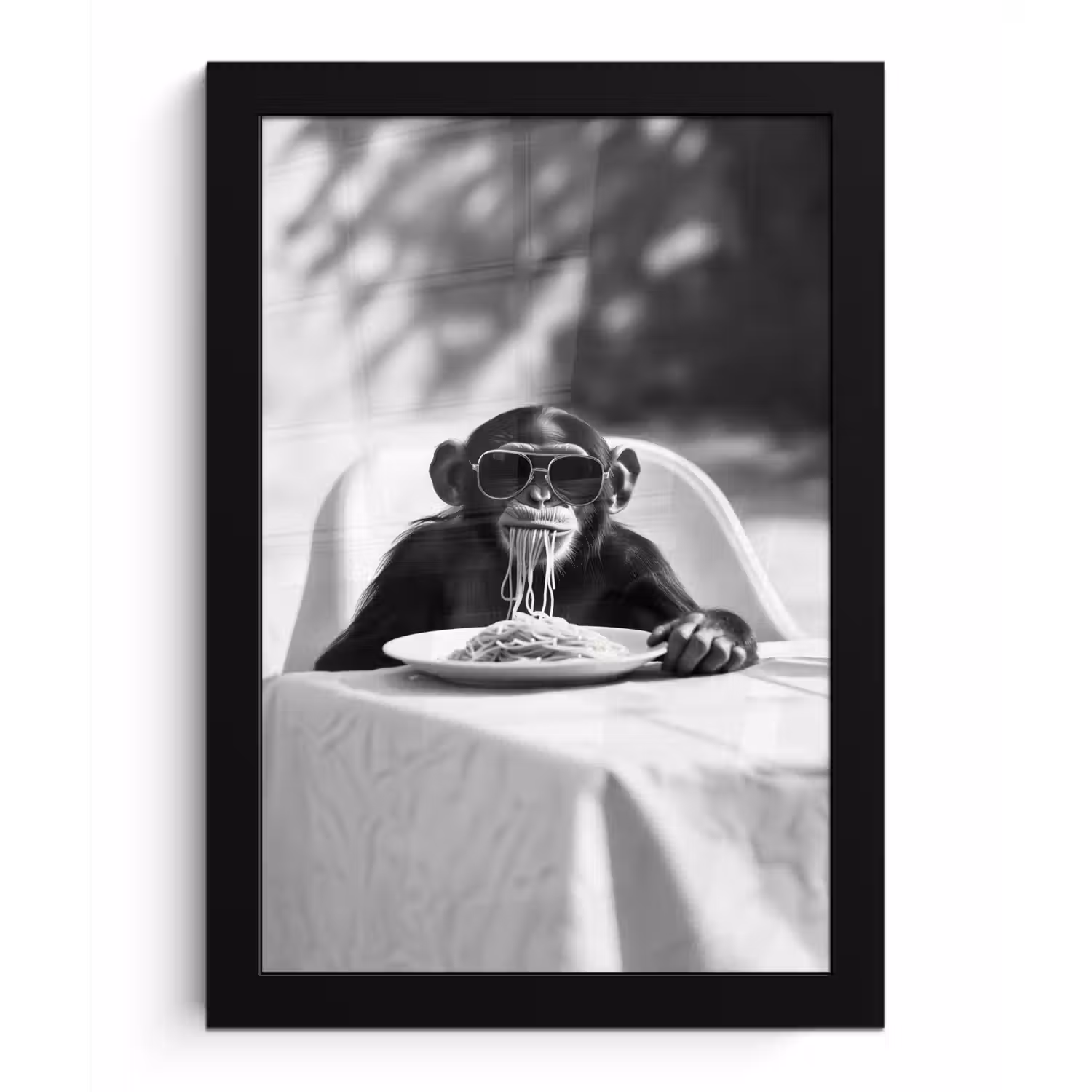 Aap - Spaghetti - Zonnebril - Zwart wit - Cool - Dier fotolijst zwart zonder passe partout klein -3d