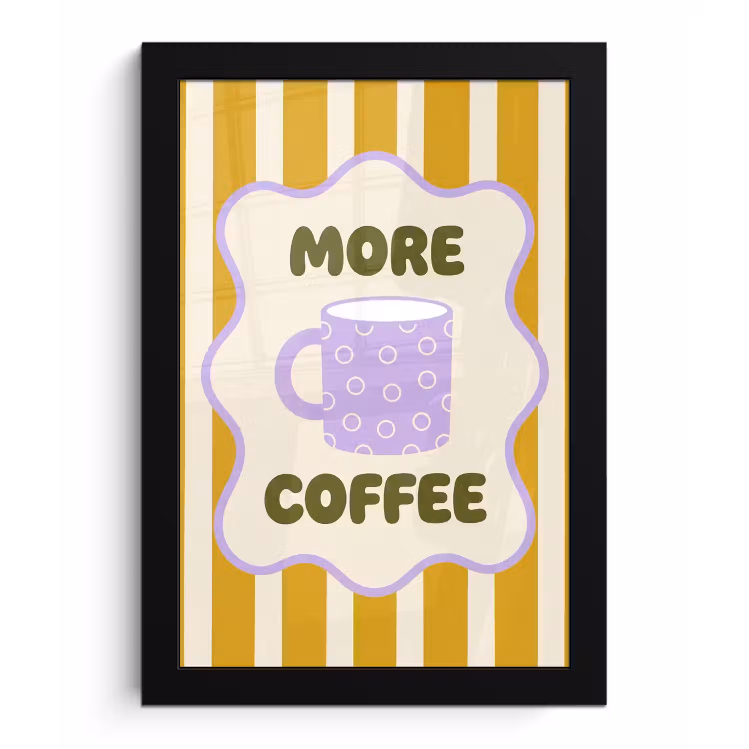 More coffee - Geel - Paars - Strepen - Mok fotolijst zwart zonder passe partout klein -3d