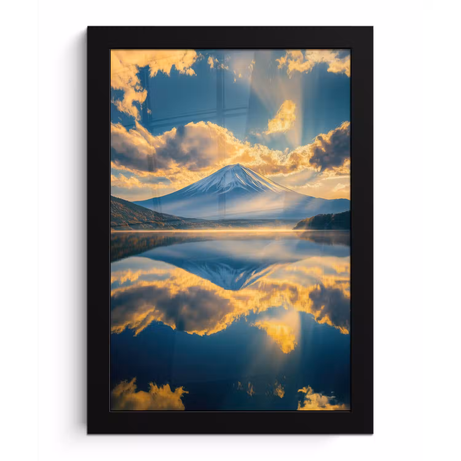 Berg - Rivier - Zonsondergang fotolijst zwart zonder passe partout klein -3d