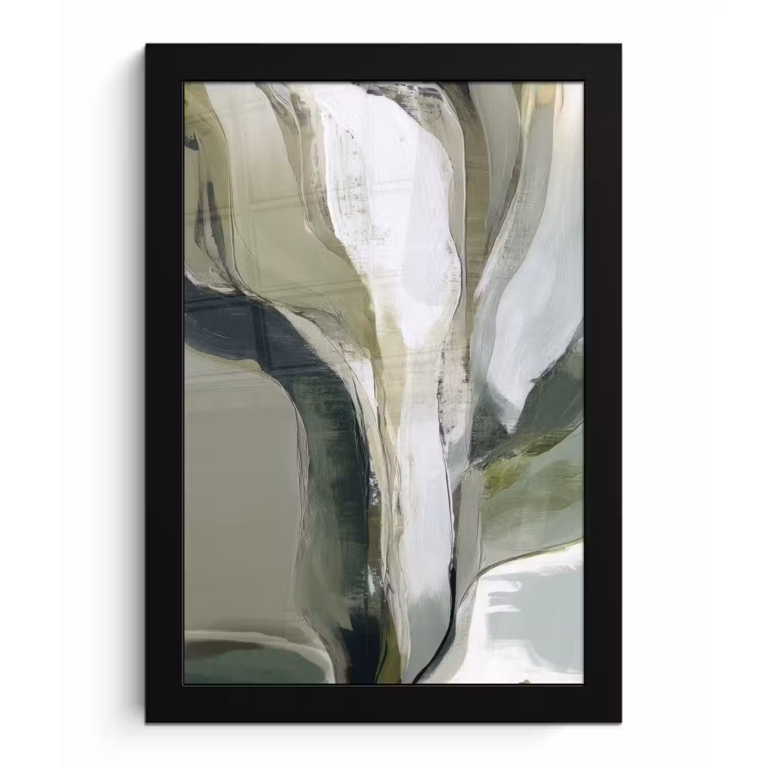 Natuur - Abstract - Groen - Penseelstreken fotolijst zwart zonder passe partout klein -3d