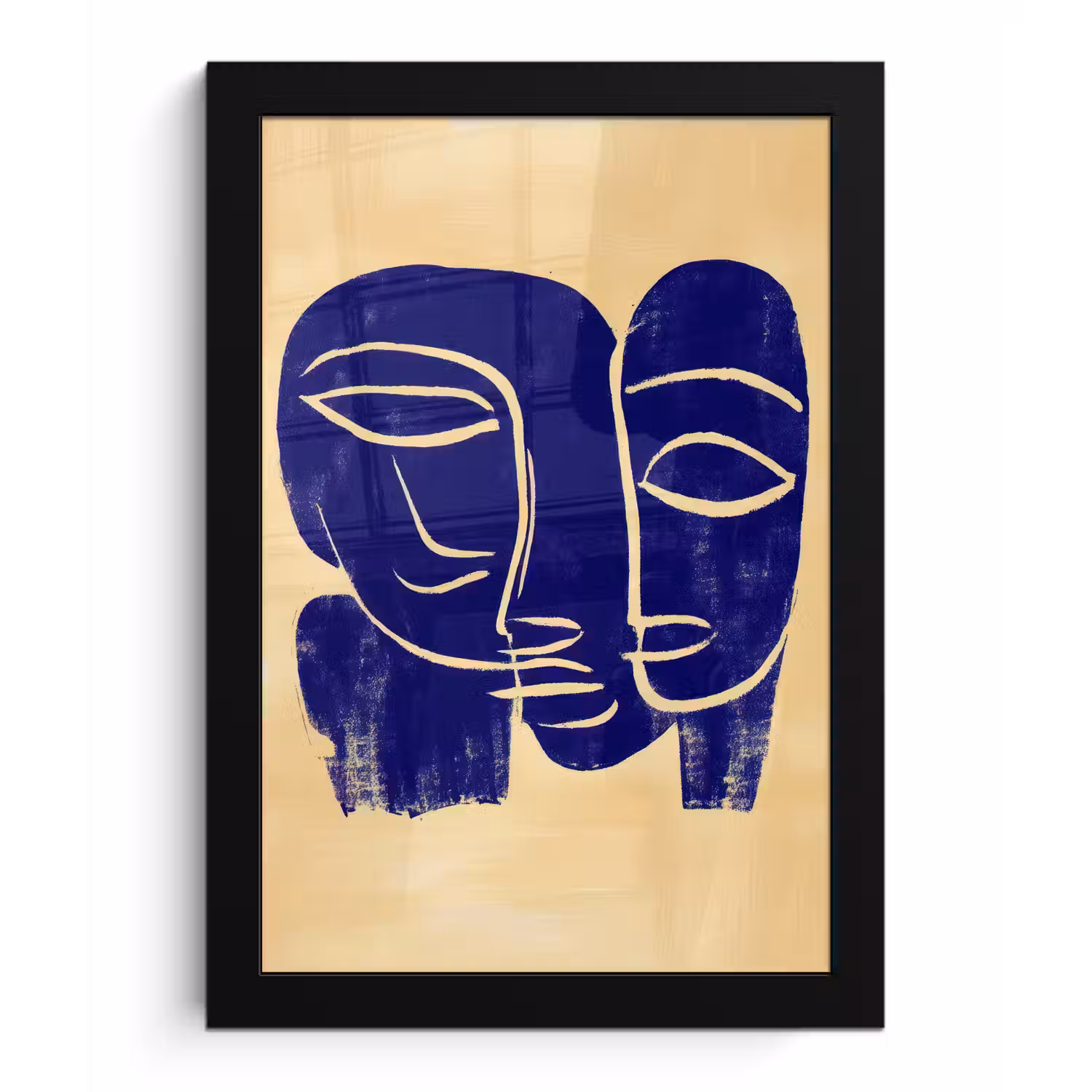 Okergeel - Blauw - Eenvoudige lijnen fotolijst zwart zonder passe partout klein -3d