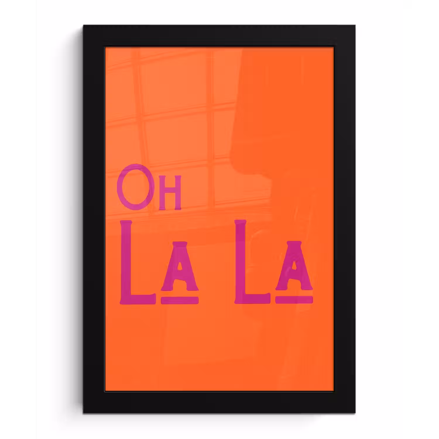 Oh la la - Oranje - Roze - Scheeflettertype fotolijst zwart zonder passe partout klein -3d