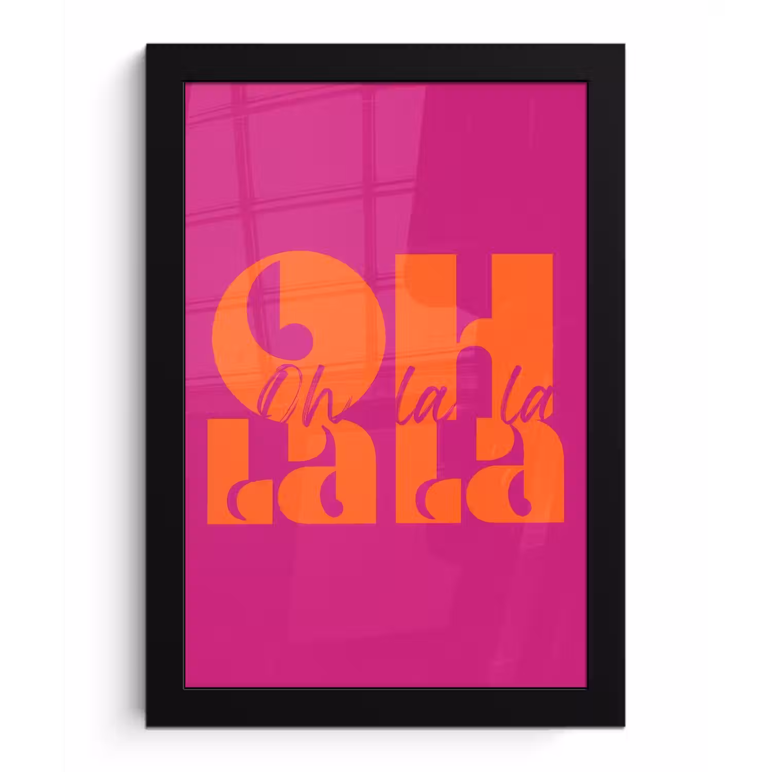 Oh la la - Roze - Oranje - Gestapelde letters fotolijst zwart zonder passe partout klein -3d