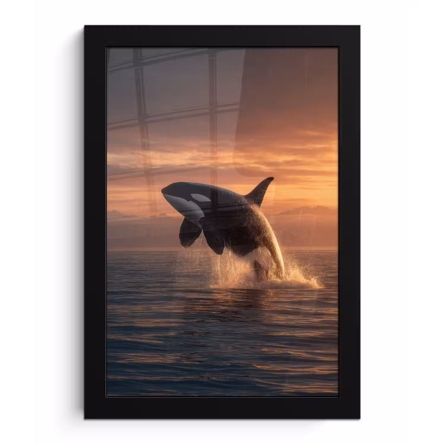 Orka - Zee - Zonsondergang fotolijst zwart zonder passe partout klein -3d