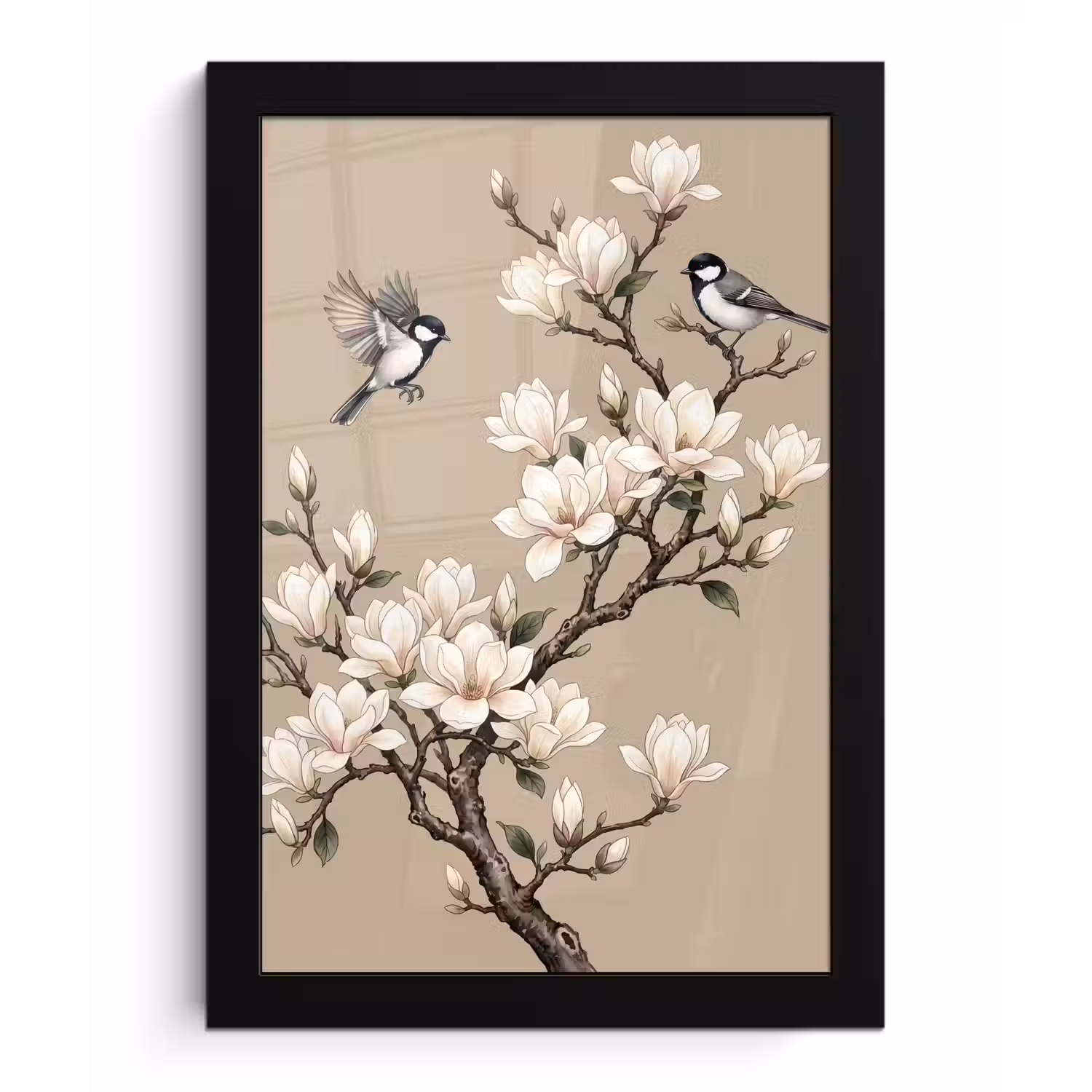 Oosters - Vogels - Beige fotolijst zwart zonder passe partout klein -3d
