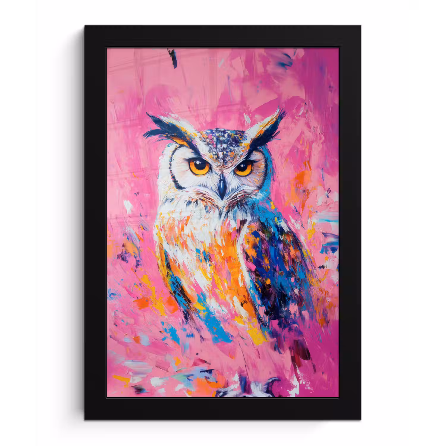 Uil - Roze - Blauw - Verf - Abstract fotolijst zwart zonder passe partout klein -3d