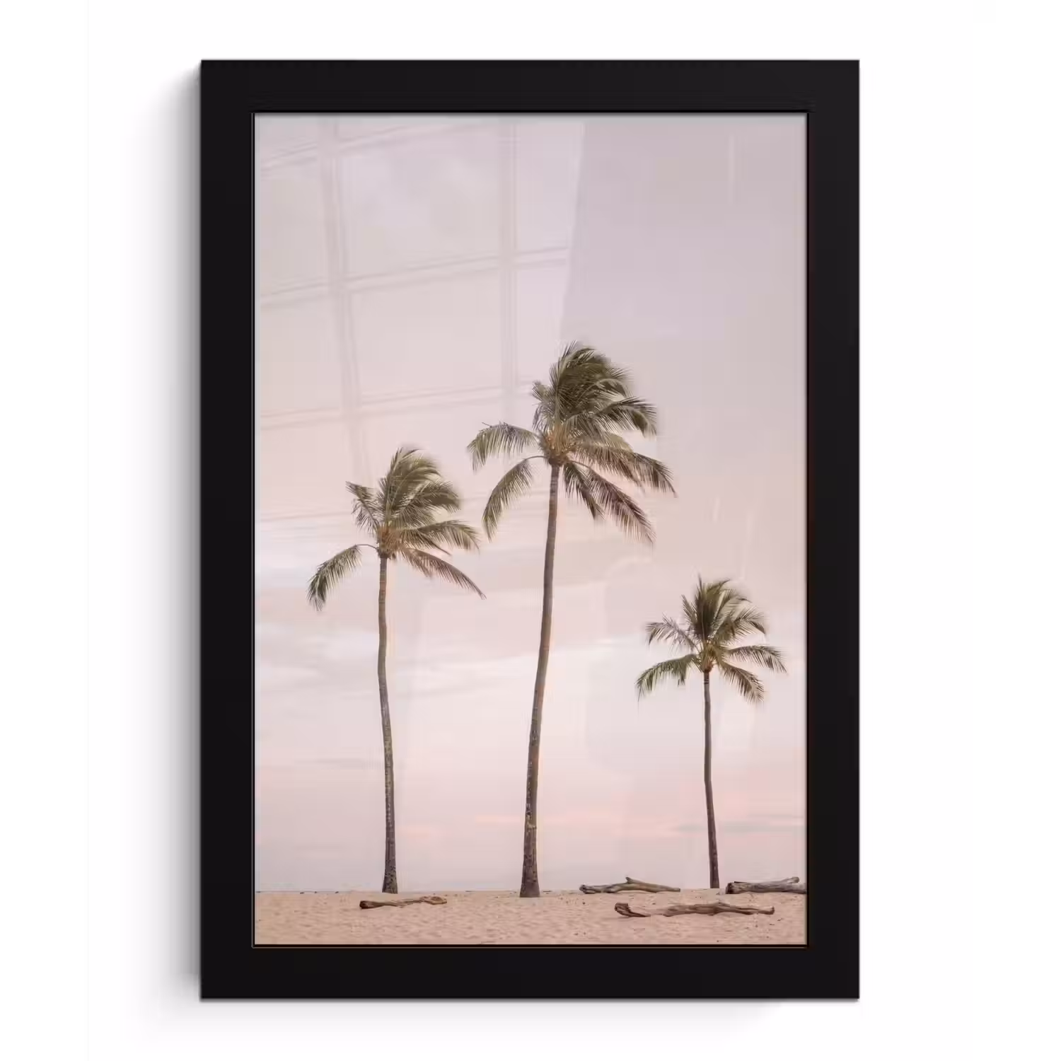 Palmbomen - Zonsondergang - Roze fotolijst zwart zonder passe partout klein -3d