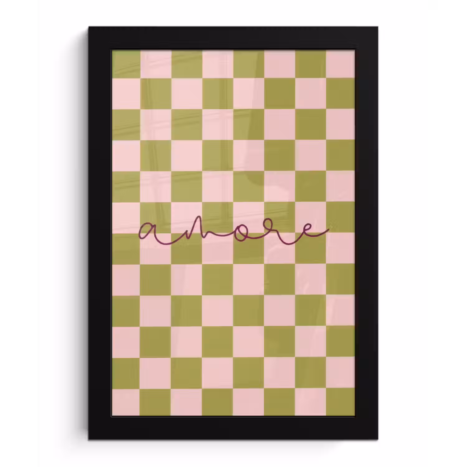 Patroon - Geblokt - Olijfgroen - Amore fotolijst zwart zonder passe partout klein -3d