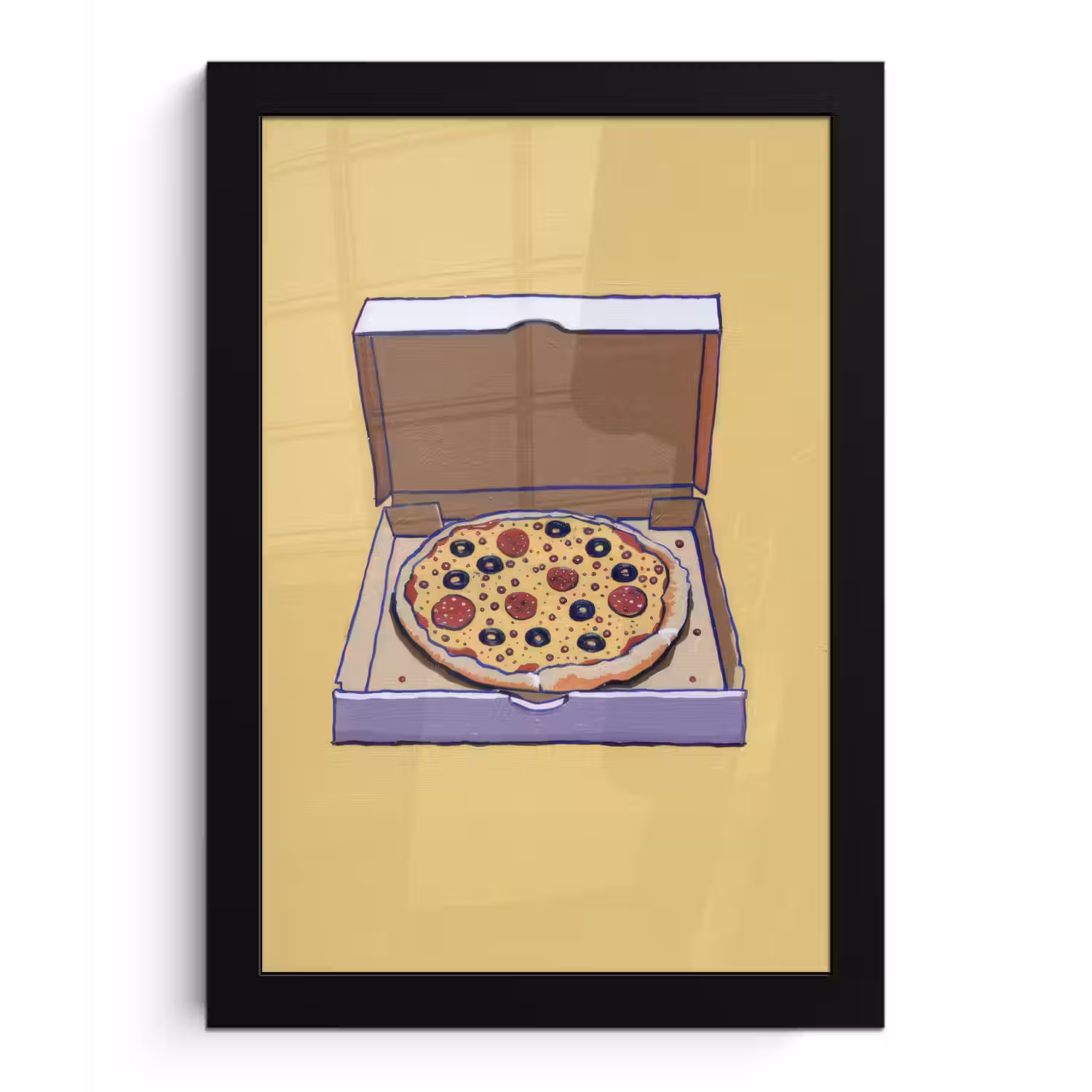 Pizza - Doos - Salami - Illustratie fotolijst zwart zonder passe partout klein -3d