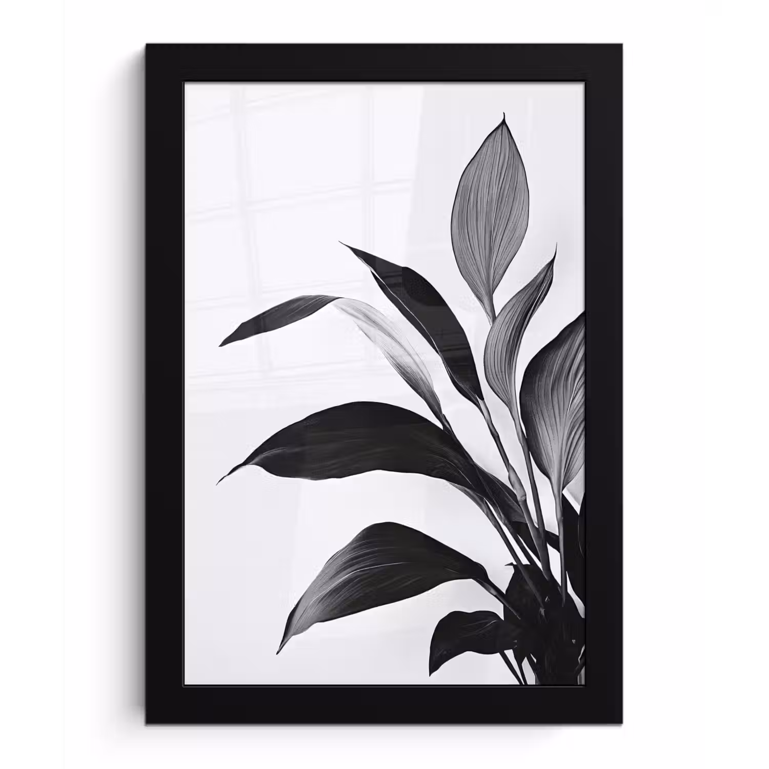 Plant - Bladeren - Minimalistisch - Zwart fotolijst zwart zonder passe partout klein -3d