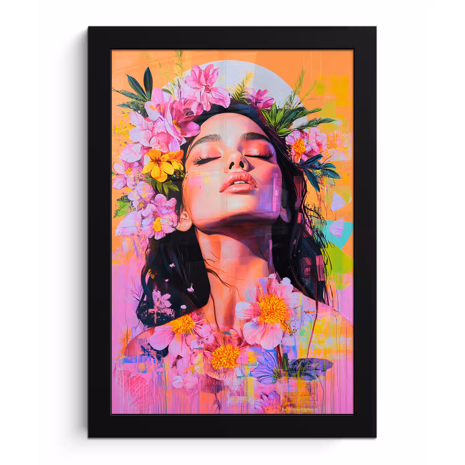 Portret - Bloemenkroon - Vrouw fotolijst zwart zonder passe partout klein -3d