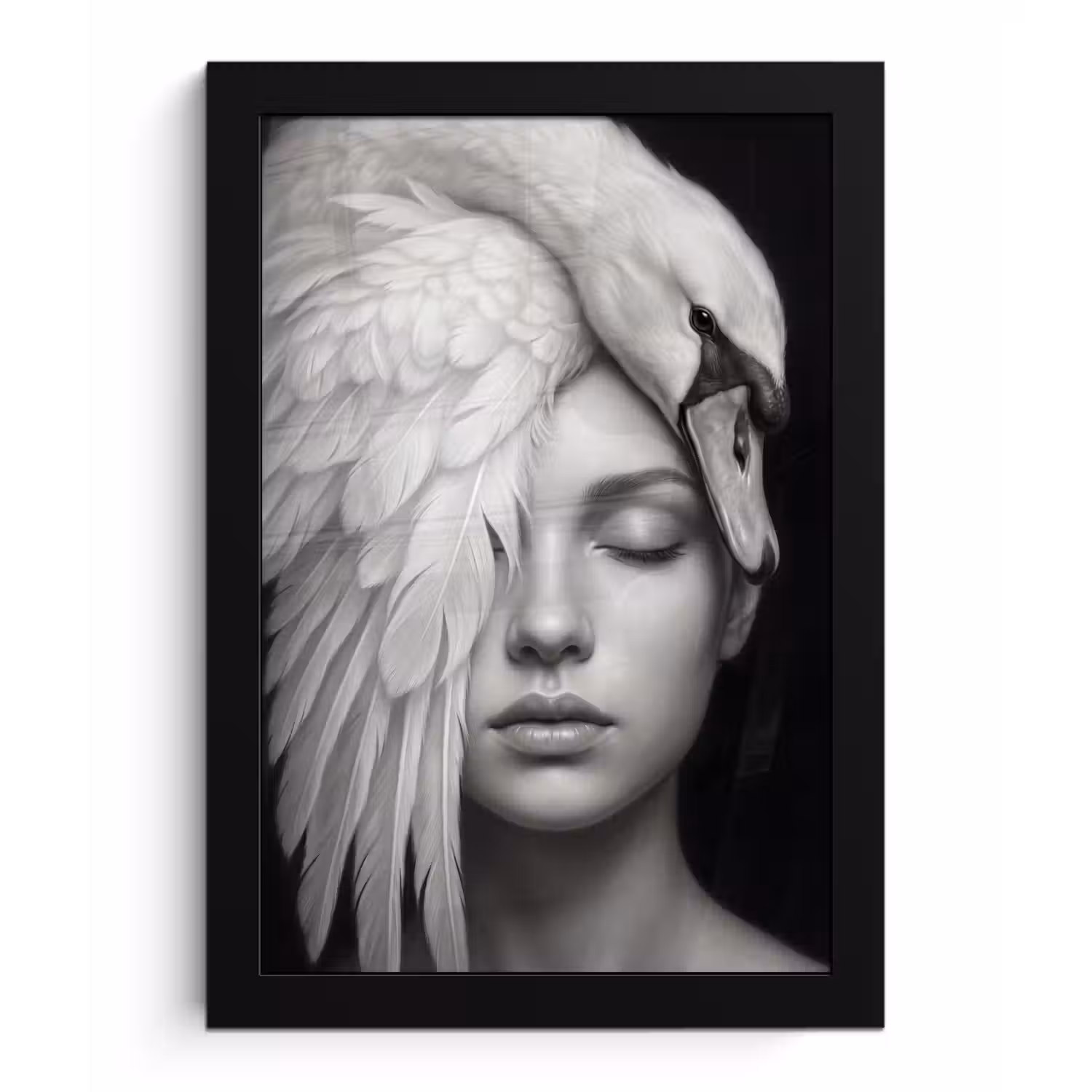 Portret - Zwaan - Zwart - Wit fotolijst zwart zonder passe partout klein -3d