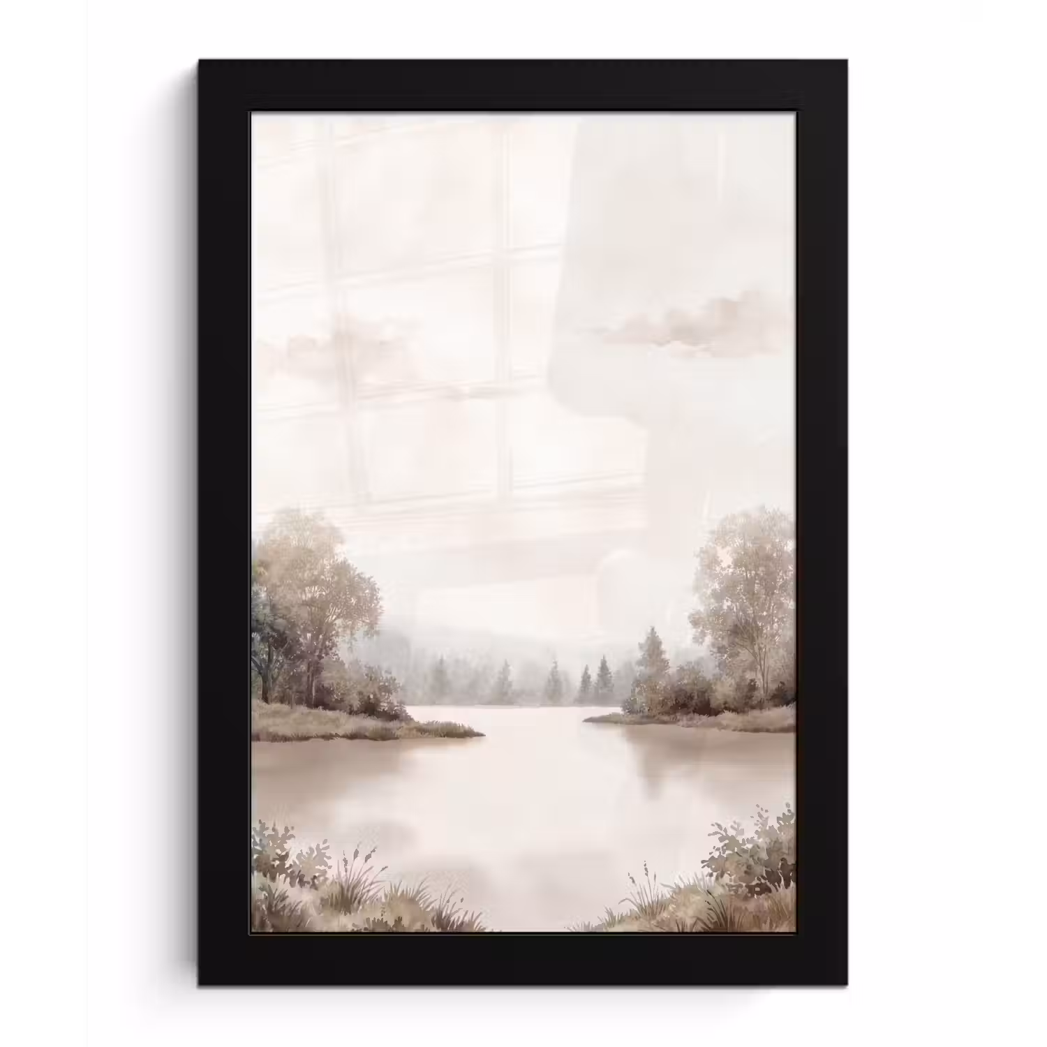 Rivierlandschap - Minimalistisch - Aardetinten fotolijst zwart zonder passe partout klein -3d