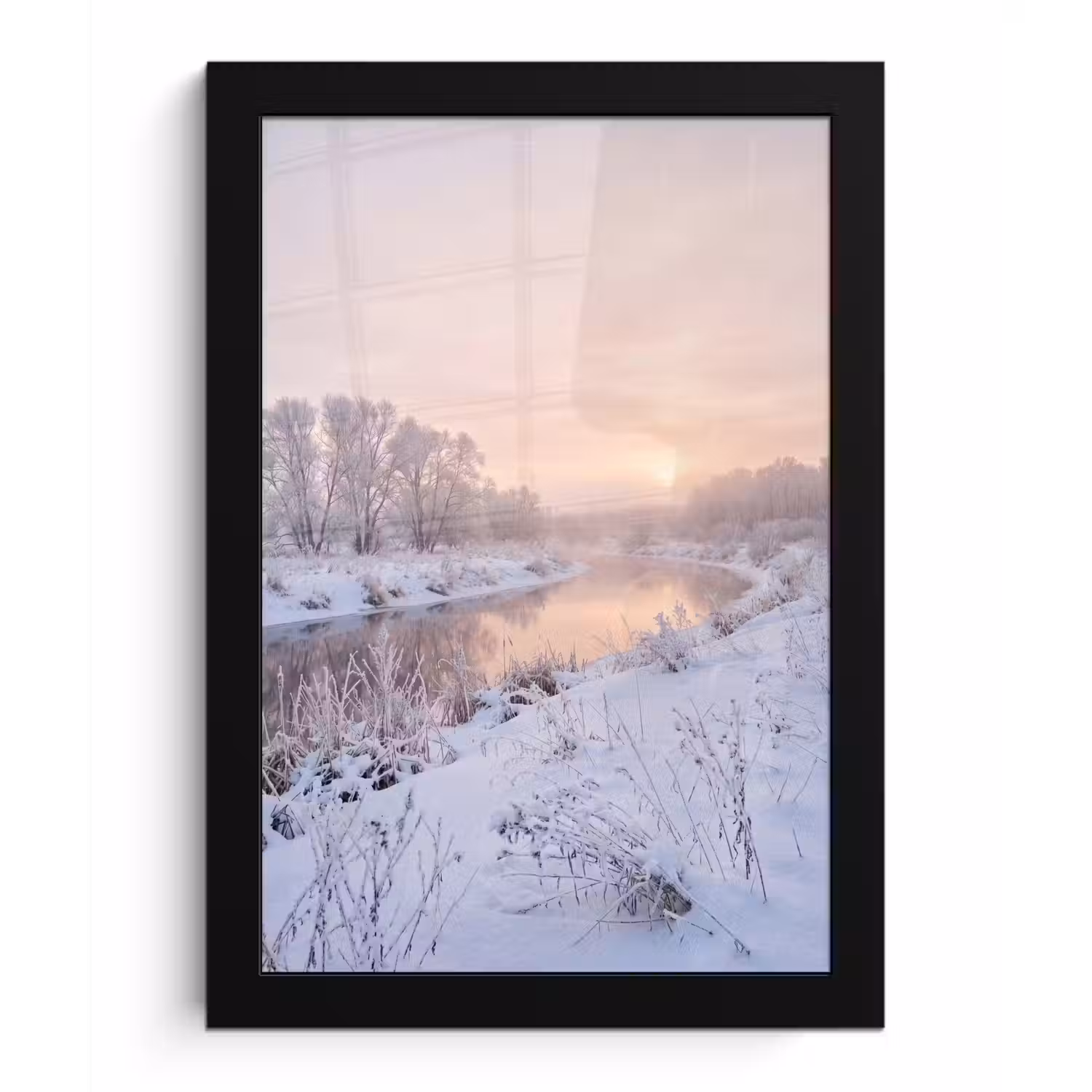 Rivier - Winter - Landschap - Sneeuw - Zonsopgang fotolijst zwart zonder passe partout klein -3d
