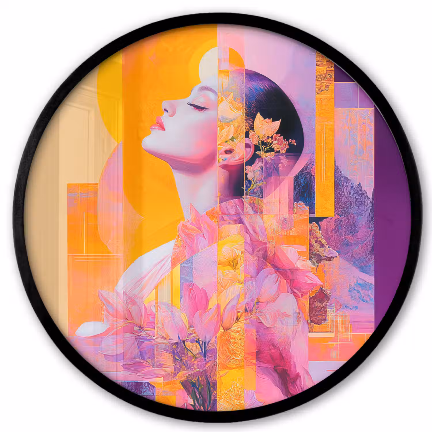 Abstract - Portret - Vrouw - Kleurrijk Fotolijst rond zonder passe partout klein -3d