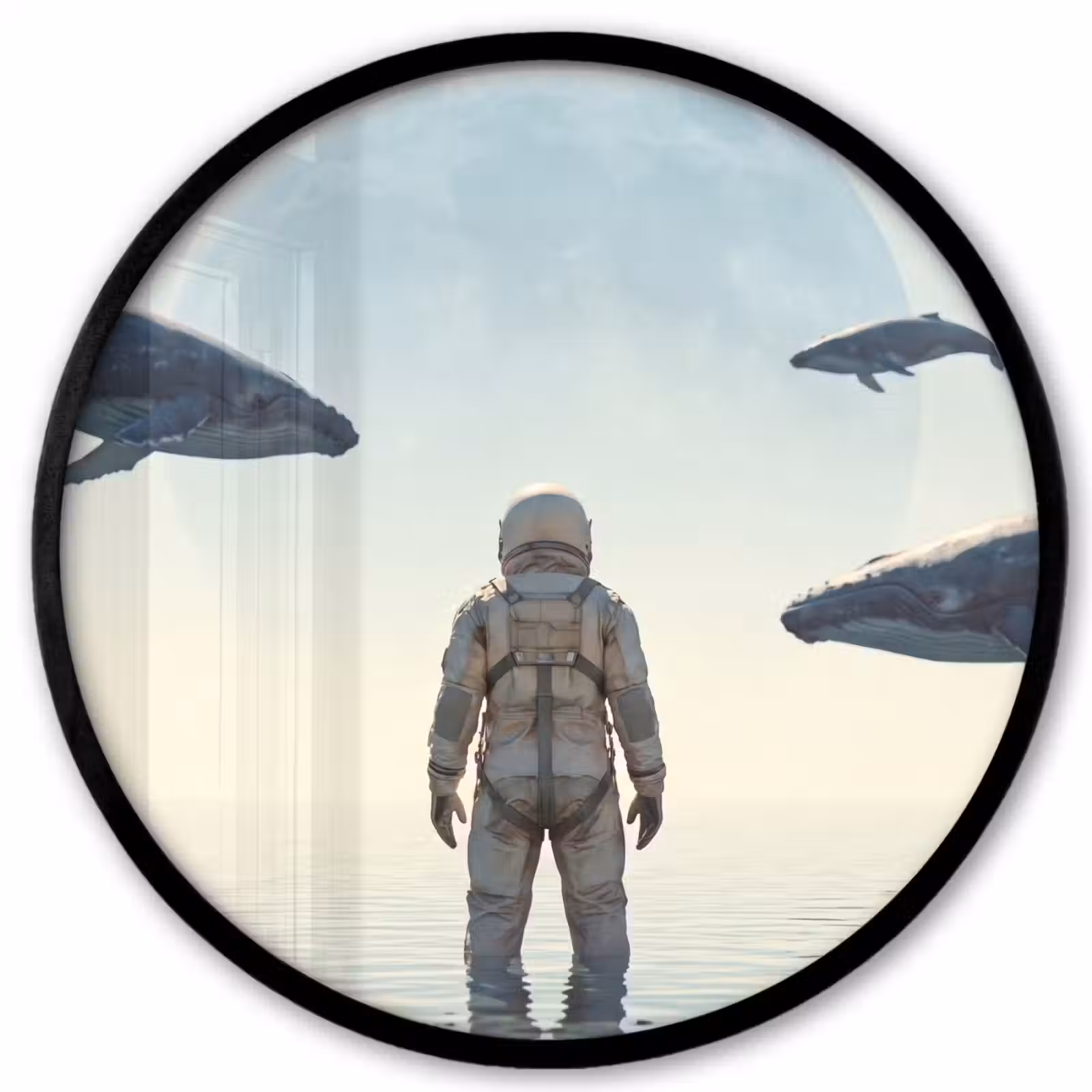 Photo Frame Round - Astronaut - Whale - Fantasy - Ruimtevaarder - Walvis - Fantasie Fotolijst rond zonder passe partout klein