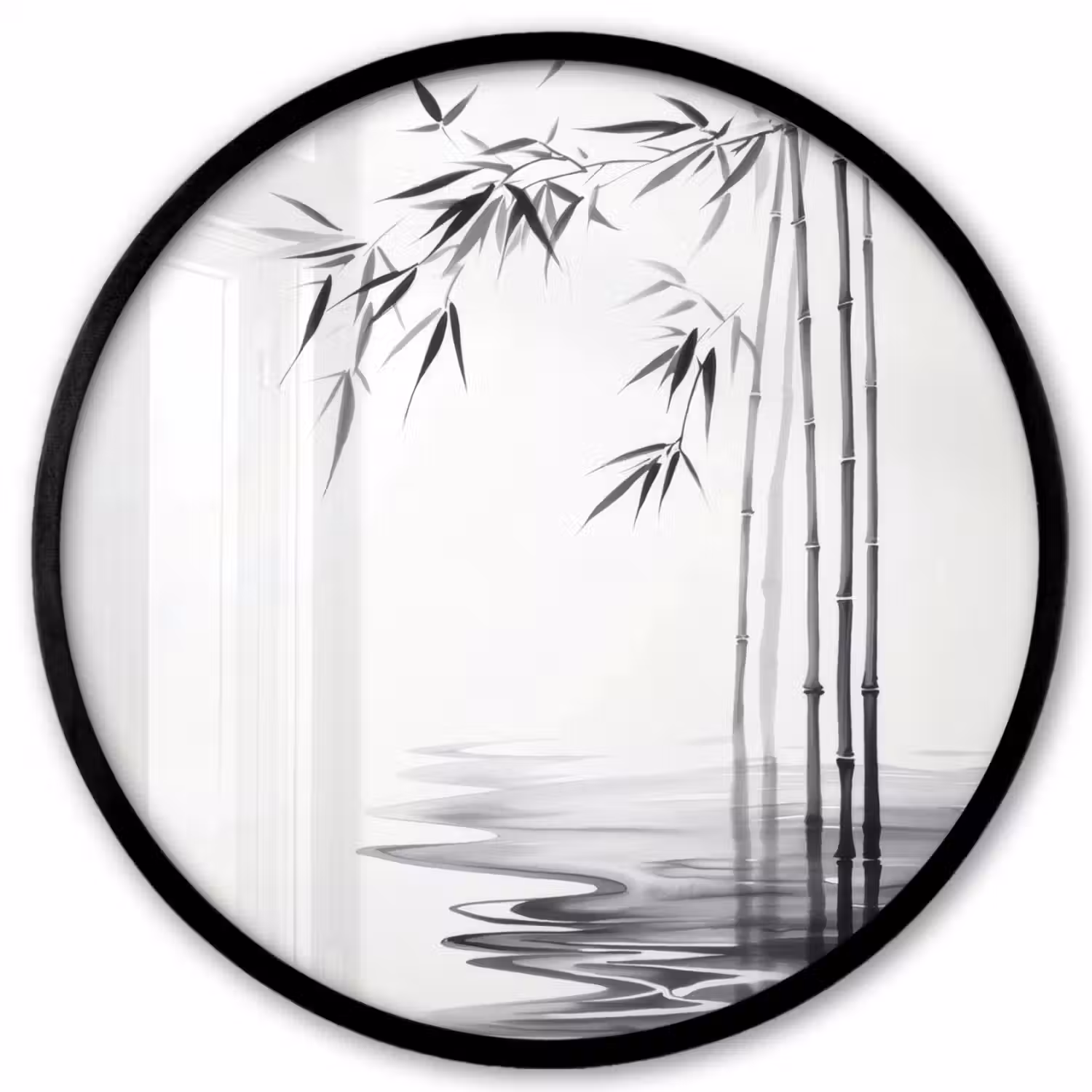 Bamboestammen - Water - Minimalistisch - Wit Fotolijst rond zonder passe partout klein -3d