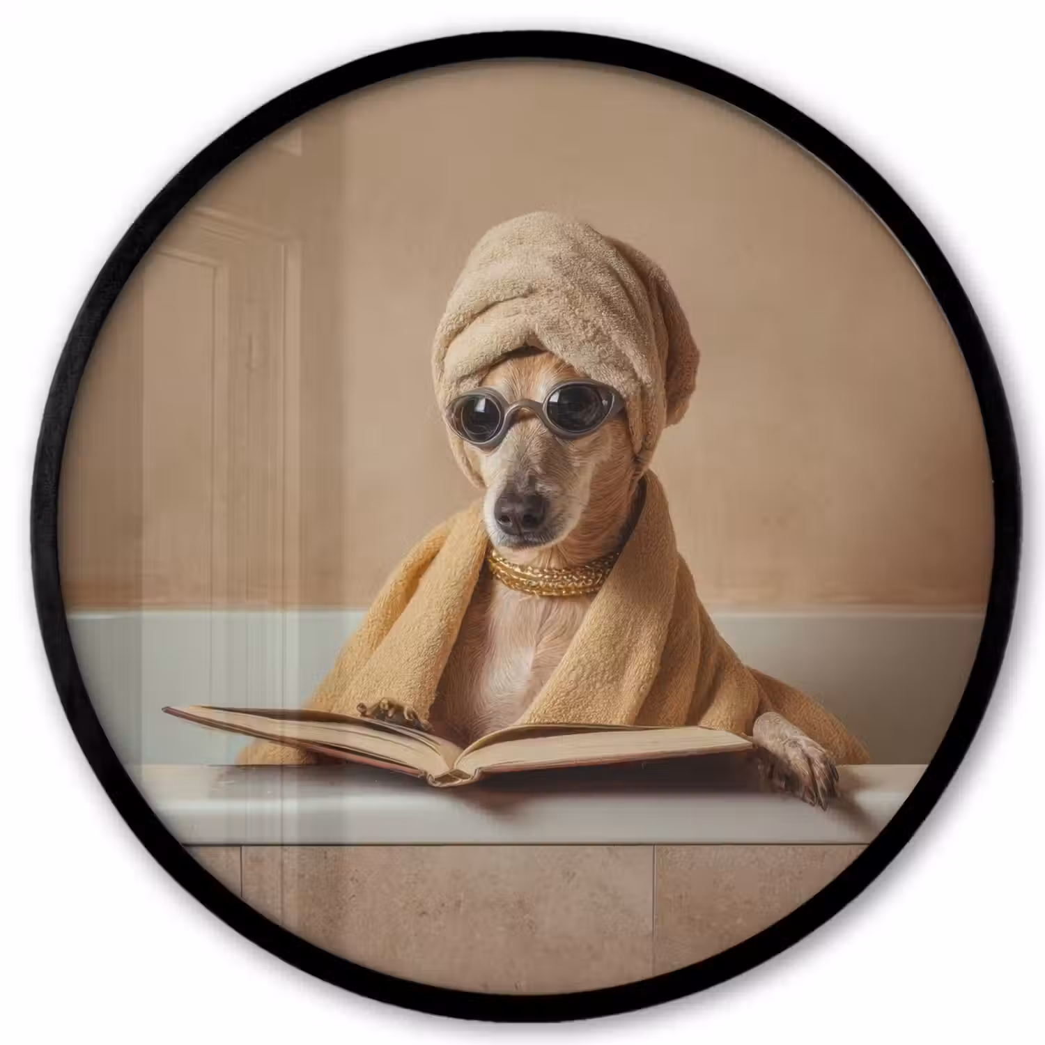 Bad - Hond - Boek - Zonnebril Fotolijst rond zonder passe partout klein -3d