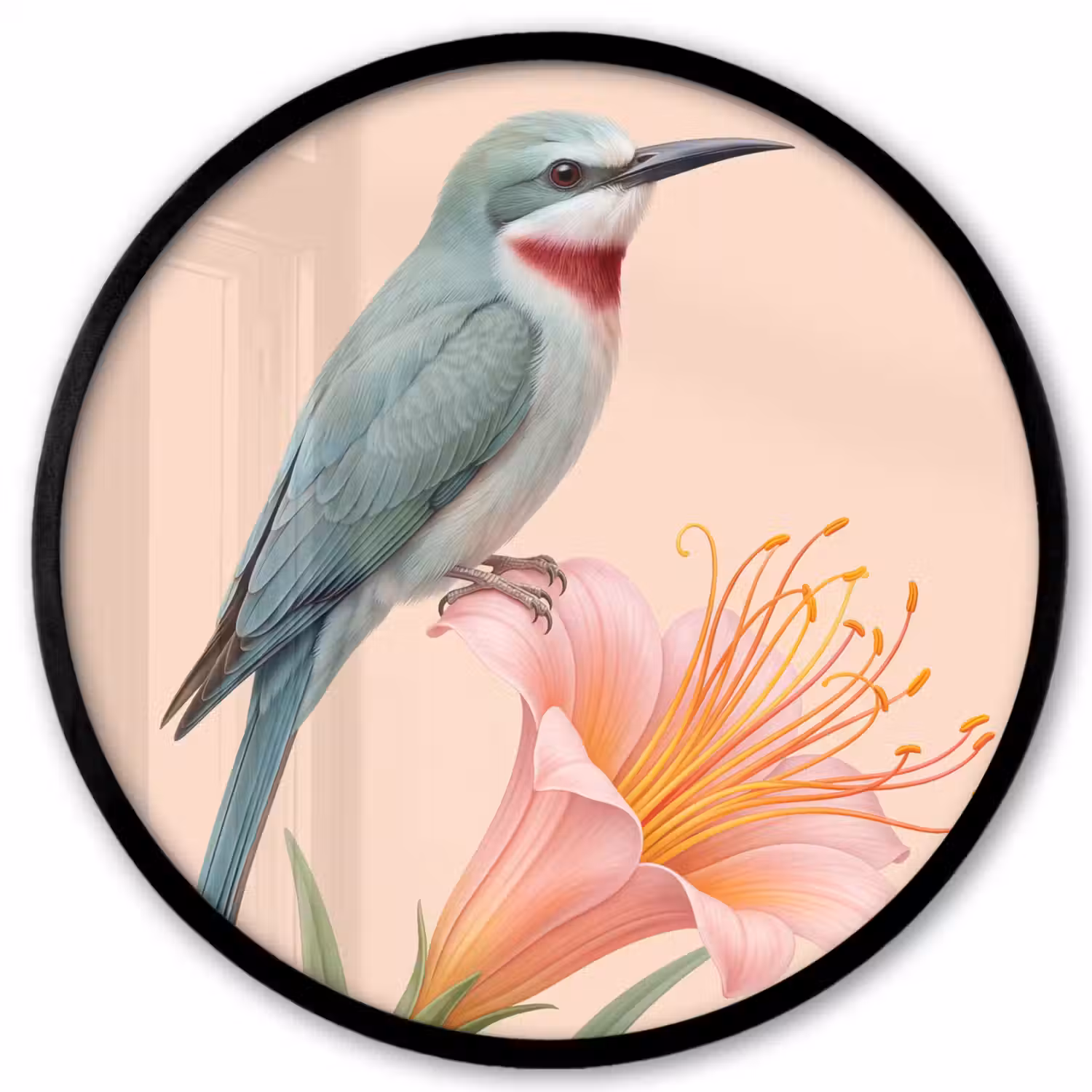Vogel - Bloem - Natuur - Roze Fotolijst rond zonder passe partout klein -3d