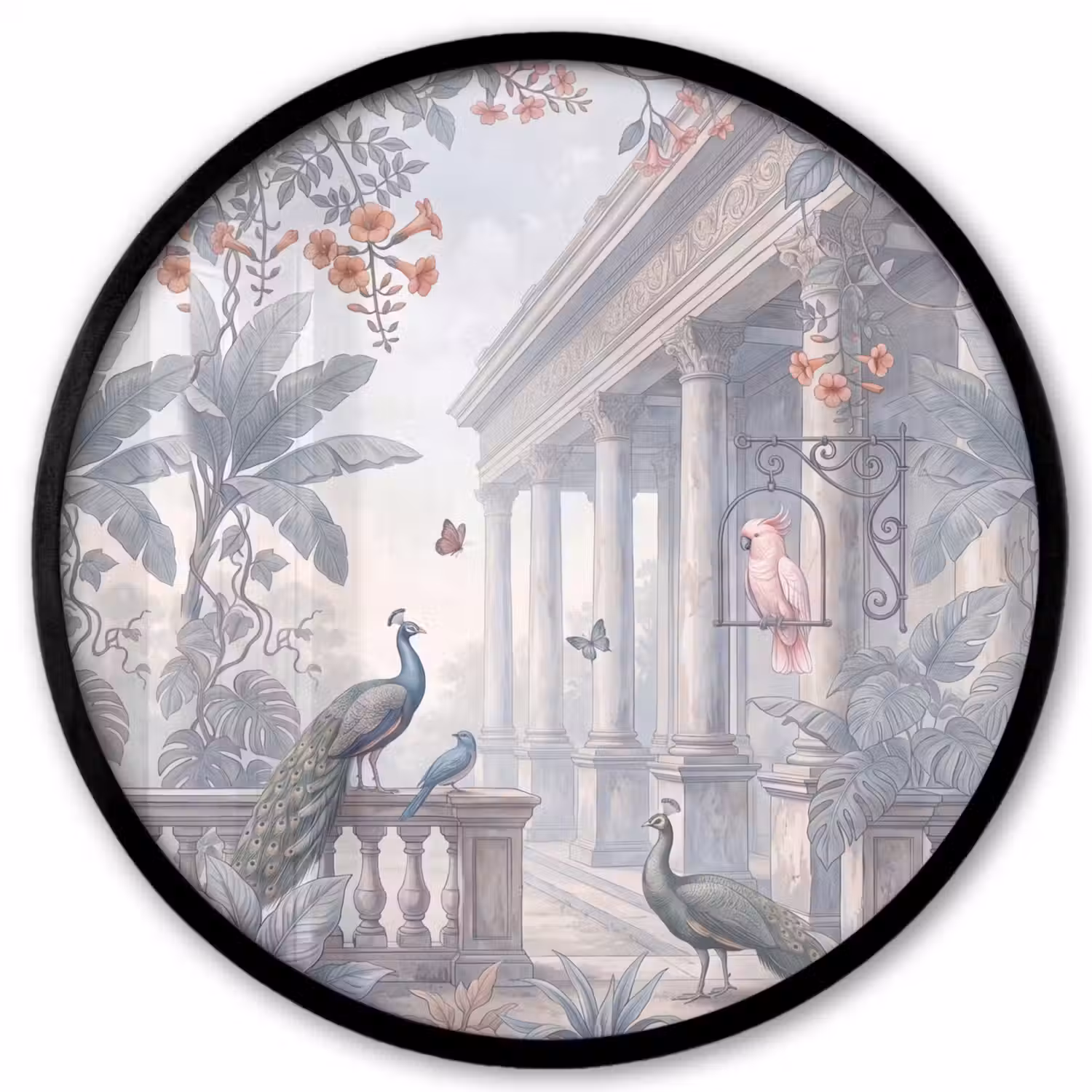 Vogel - Pauw - Architectuur - Klassiek - Groen Fotolijst rond zonder passe partout klein -3d