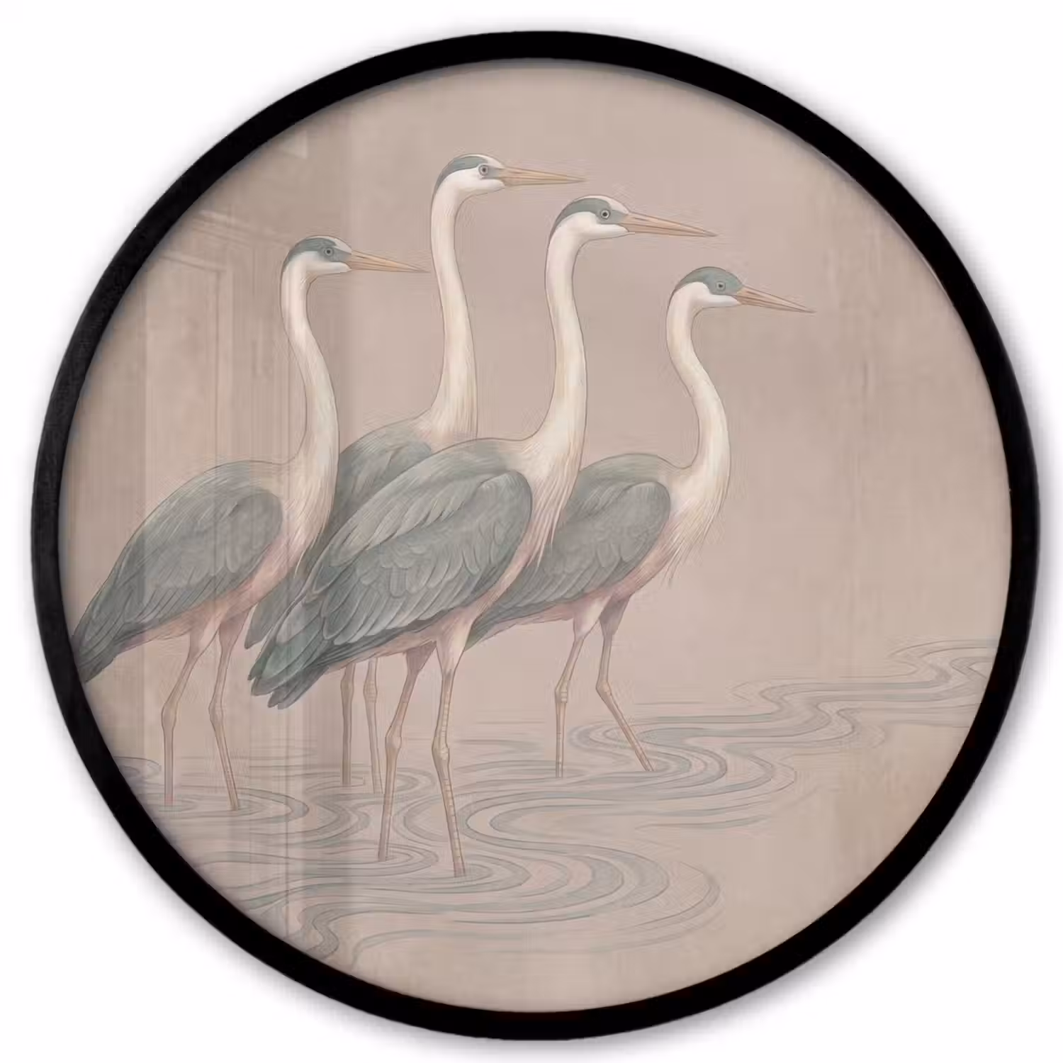 Vogel - Water - Natuur - Vintage Fotolijst rond zonder passe partout klein -3d