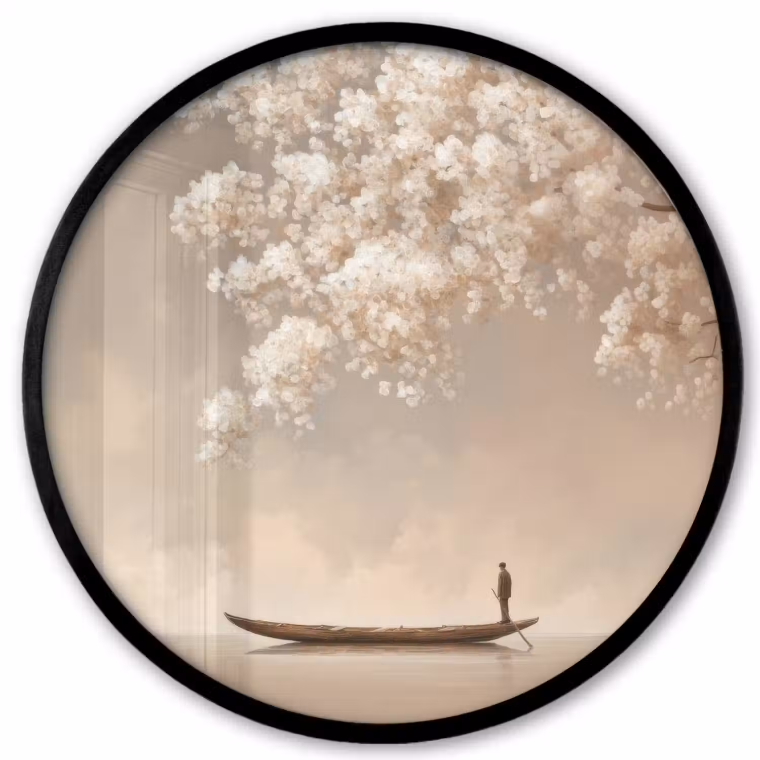 Bloesems - Wit - Boot - Minimalistisch Fotolijst rond zonder passe partout klein -3d