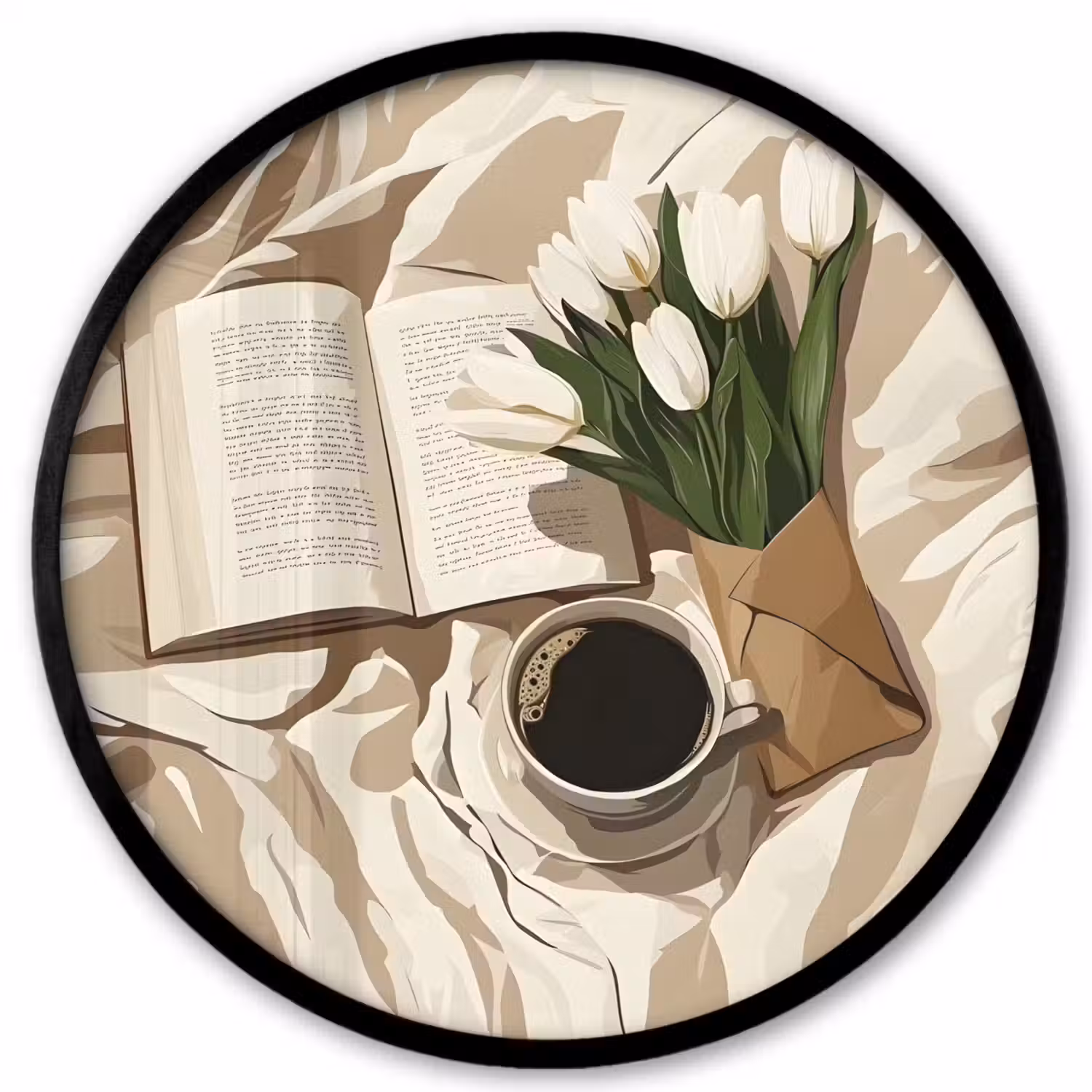 Boek - Illustratie - Tulpen - Koffie Fotolijst rond zonder passe partout klein -3d