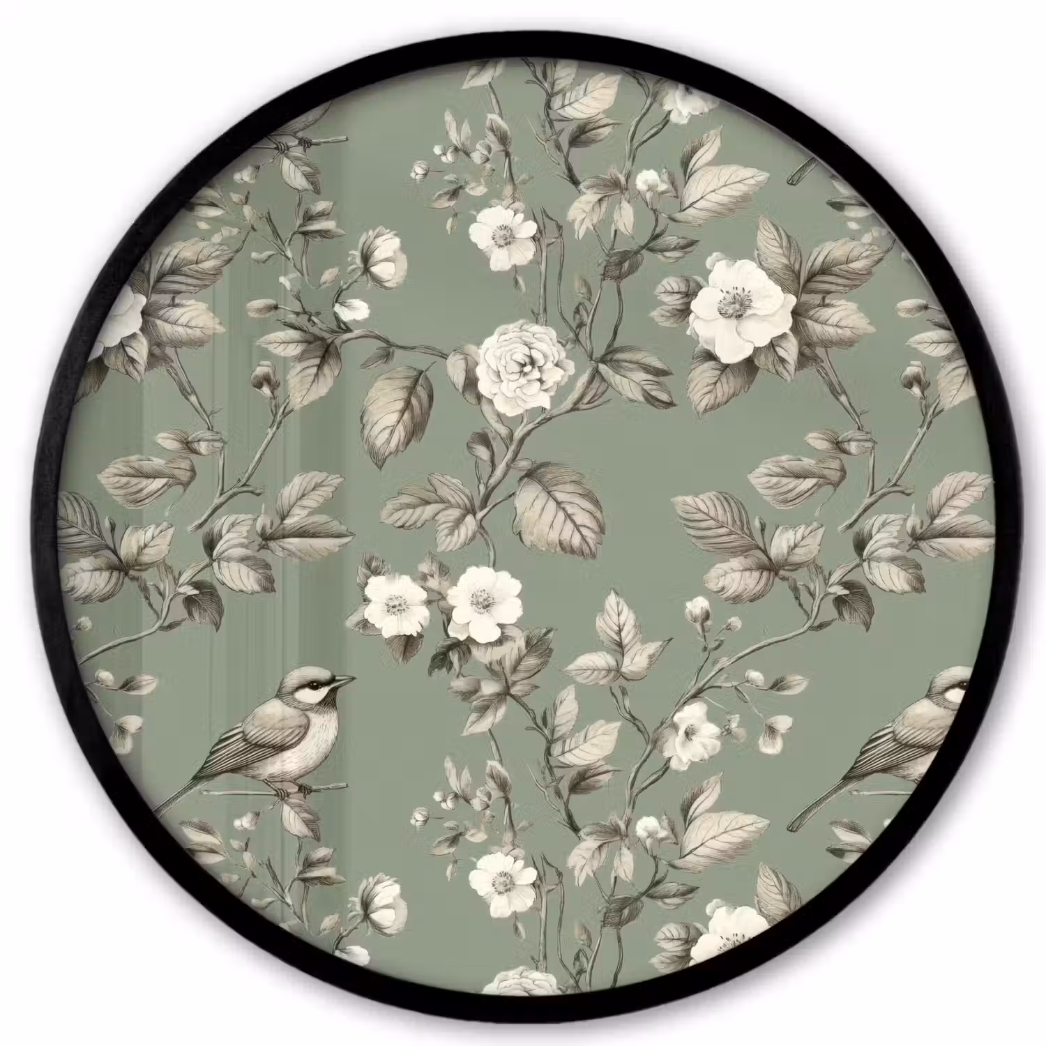 Botanisch - Vogels - Groen Fotolijst rond zonder passe partout klein 856 -3d
