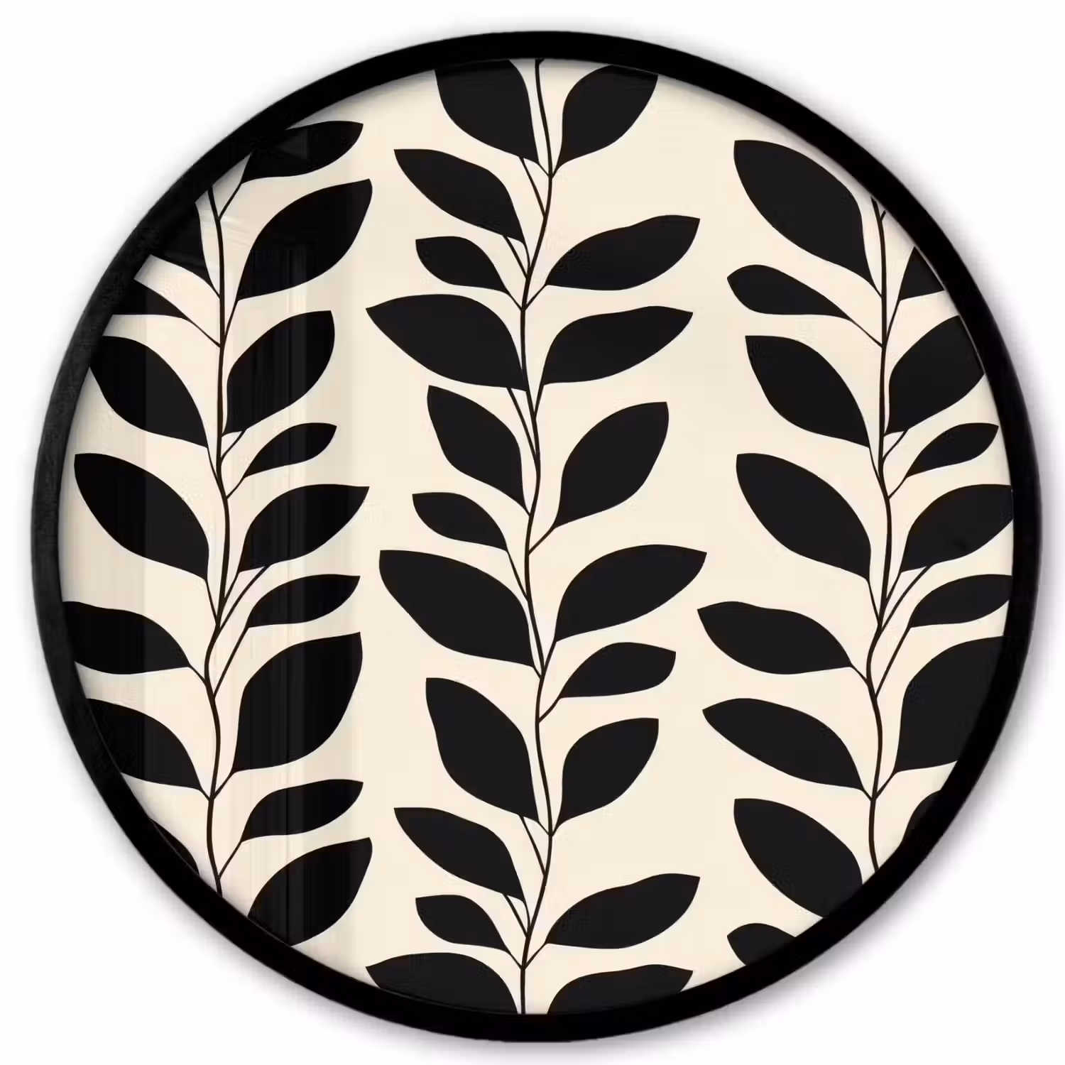 Botanisch - Dessin - Zwart - Beige Fotolijst rond zonder passe partout klein 856 -3d