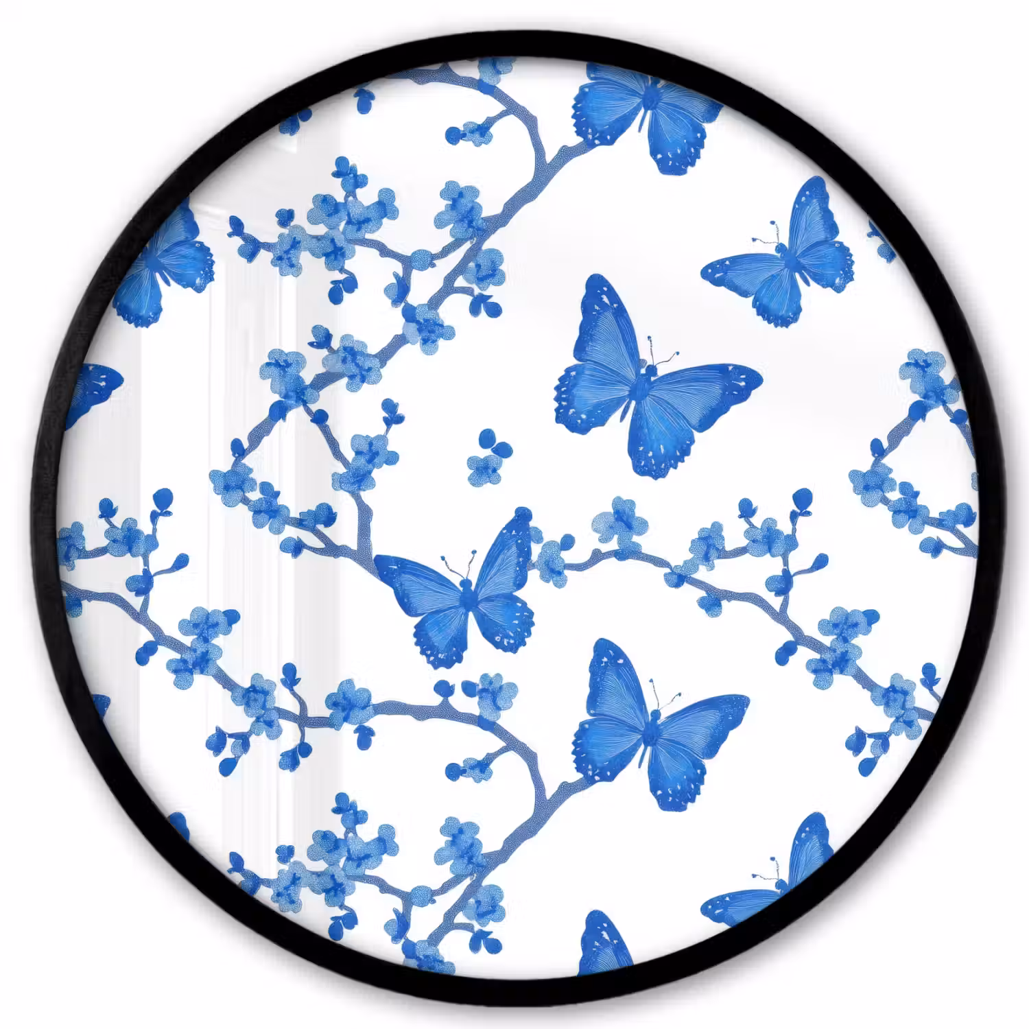 Vlinder - Bloemen - Blauw Fotolijst rond zonder passe partout klein 856 -3d
