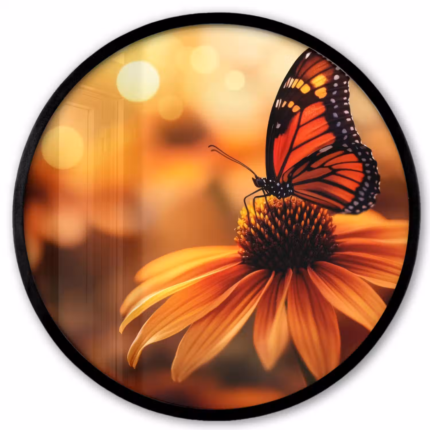 Vlinder - Bloemen - Oranje Fotolijst rond zonder passe partout klein -3d