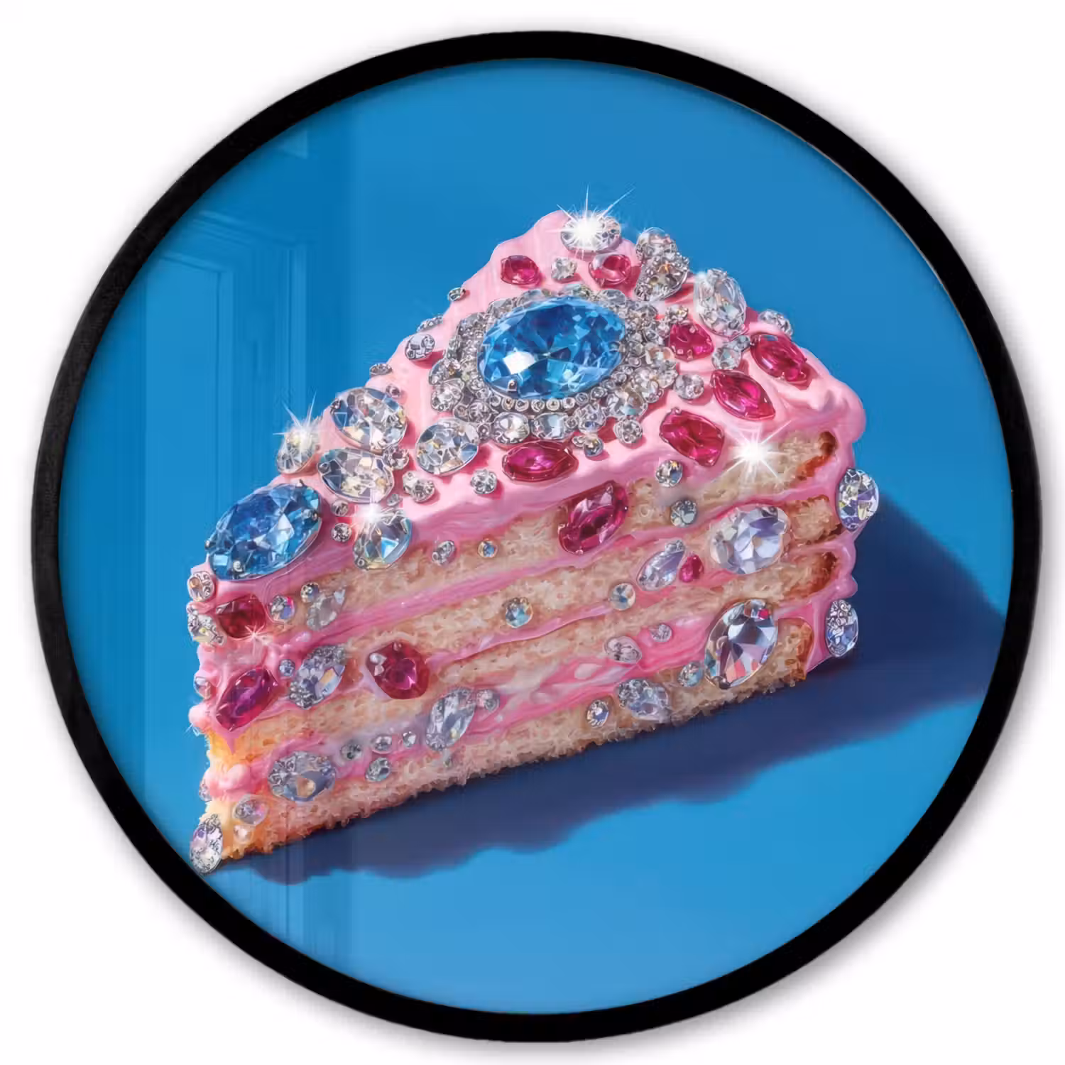 Taart - Edelstenen - Glitters - Roze Fotolijst rond zonder passe partout klein -3d