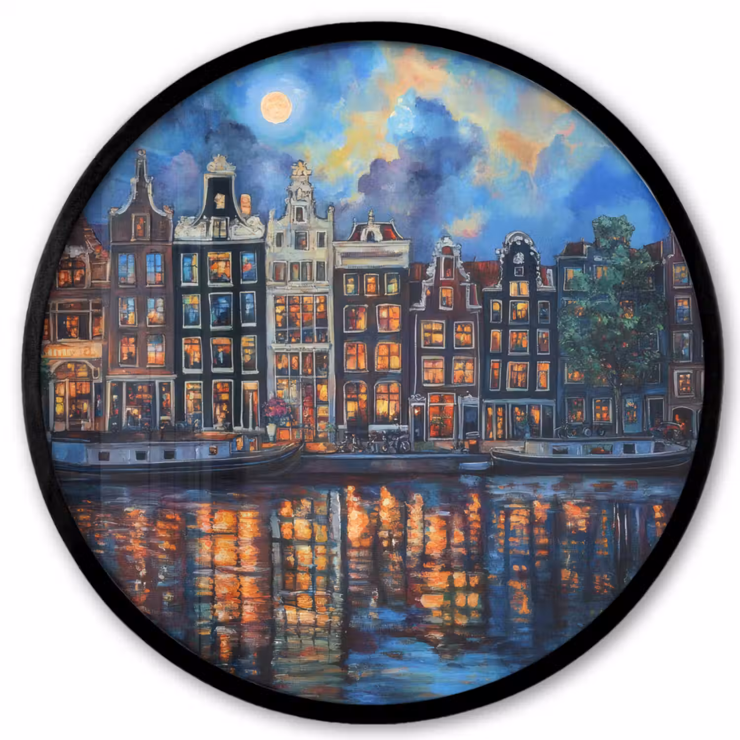 Grachten Amsterdam - Huizen - Stad - Kleurrijk Fotolijst rond zonder passe partout klein -3d