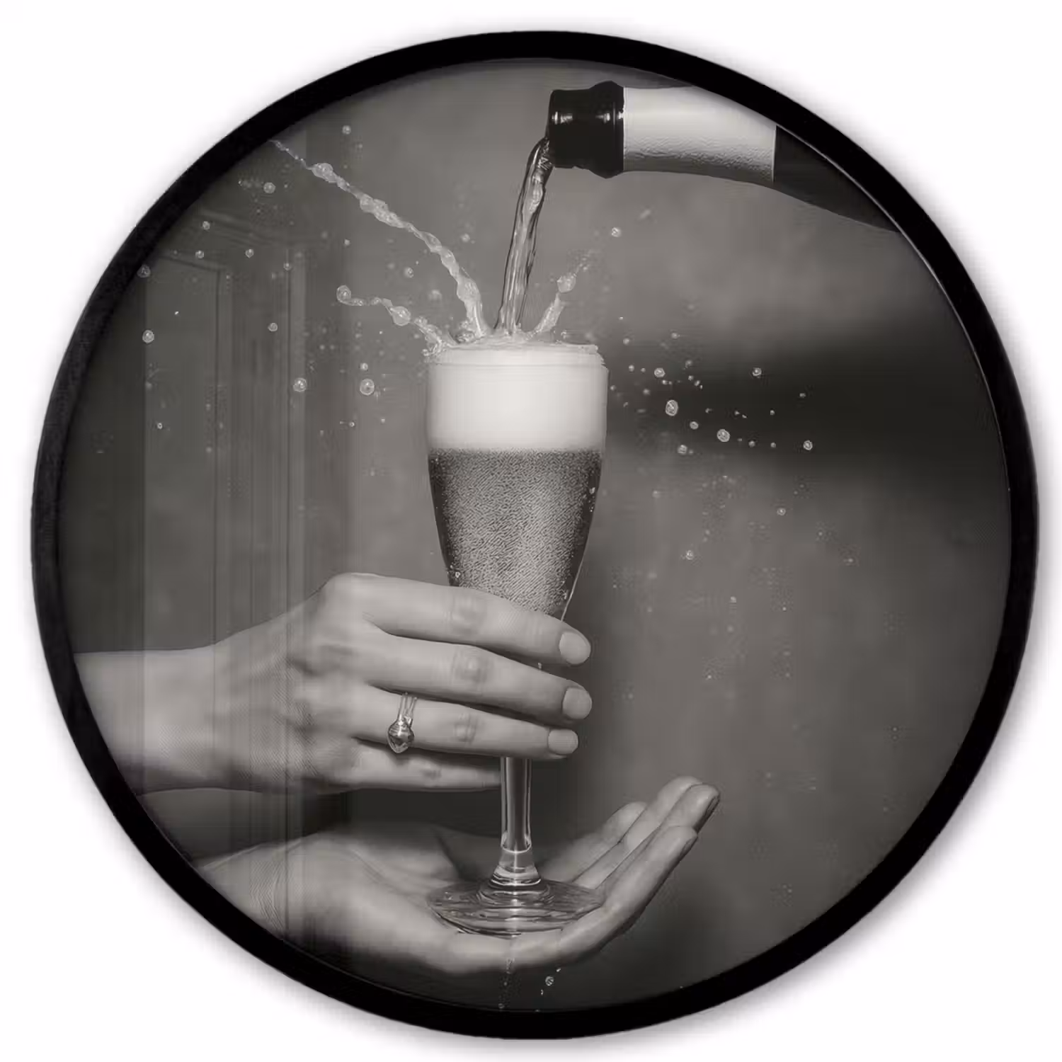 Champagnefles - Glas - Minimalistisch - Spetters Fotolijst rond zonder passe partout klein -3d